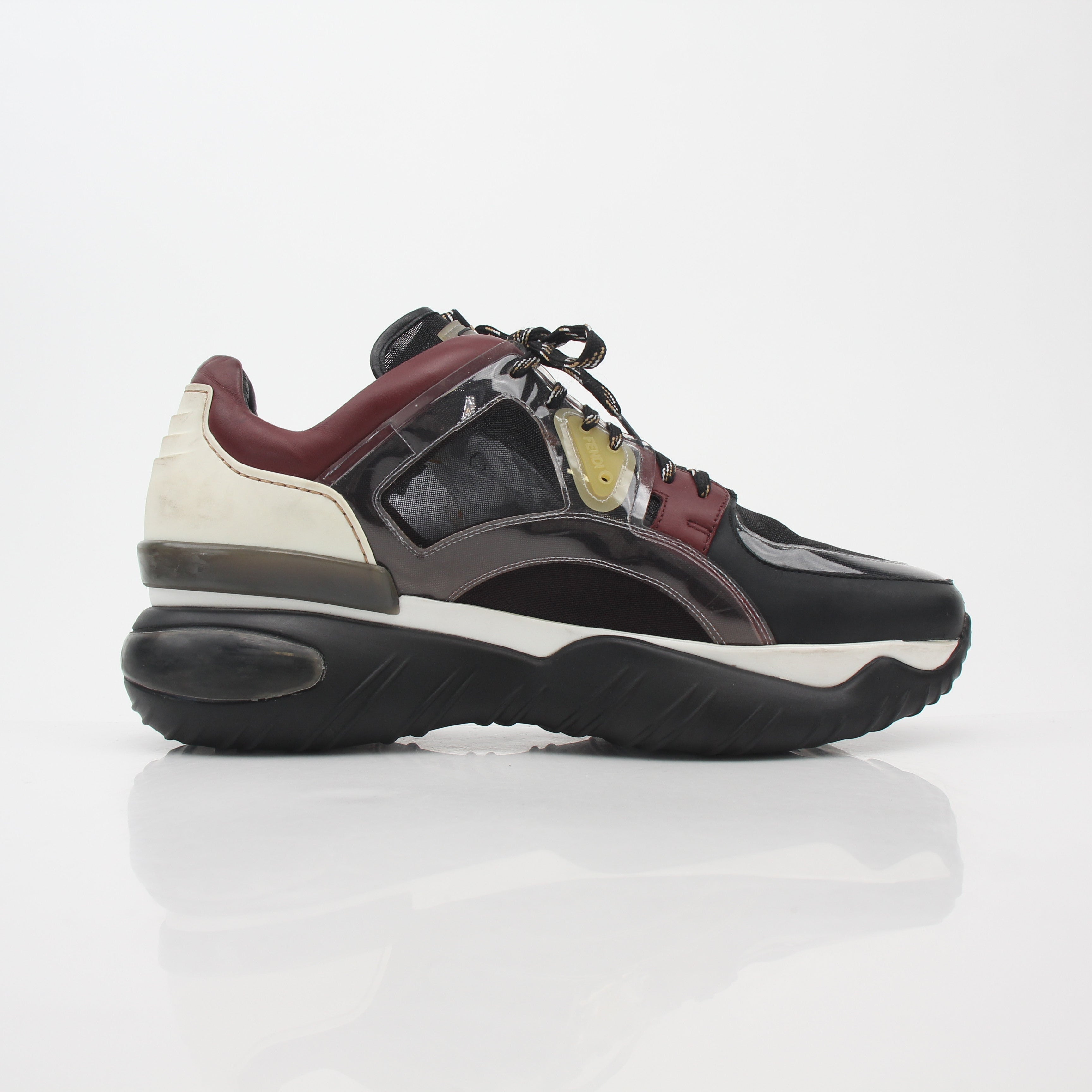 Fendi Fancy Black and Burgundy Mixed-Material Sneakers