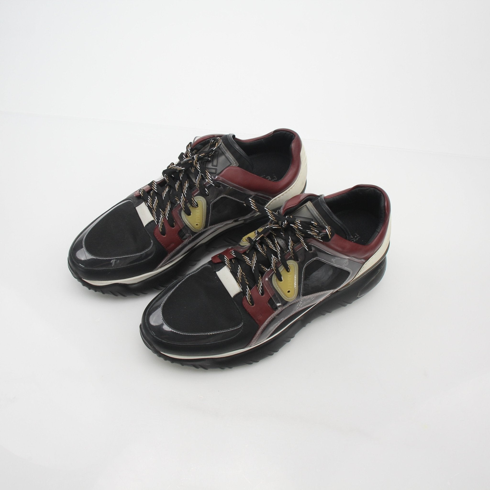 Fendi Fancy black and burgundy mixed-material sneakers with stylish design, crafted by Gold & Beyond.