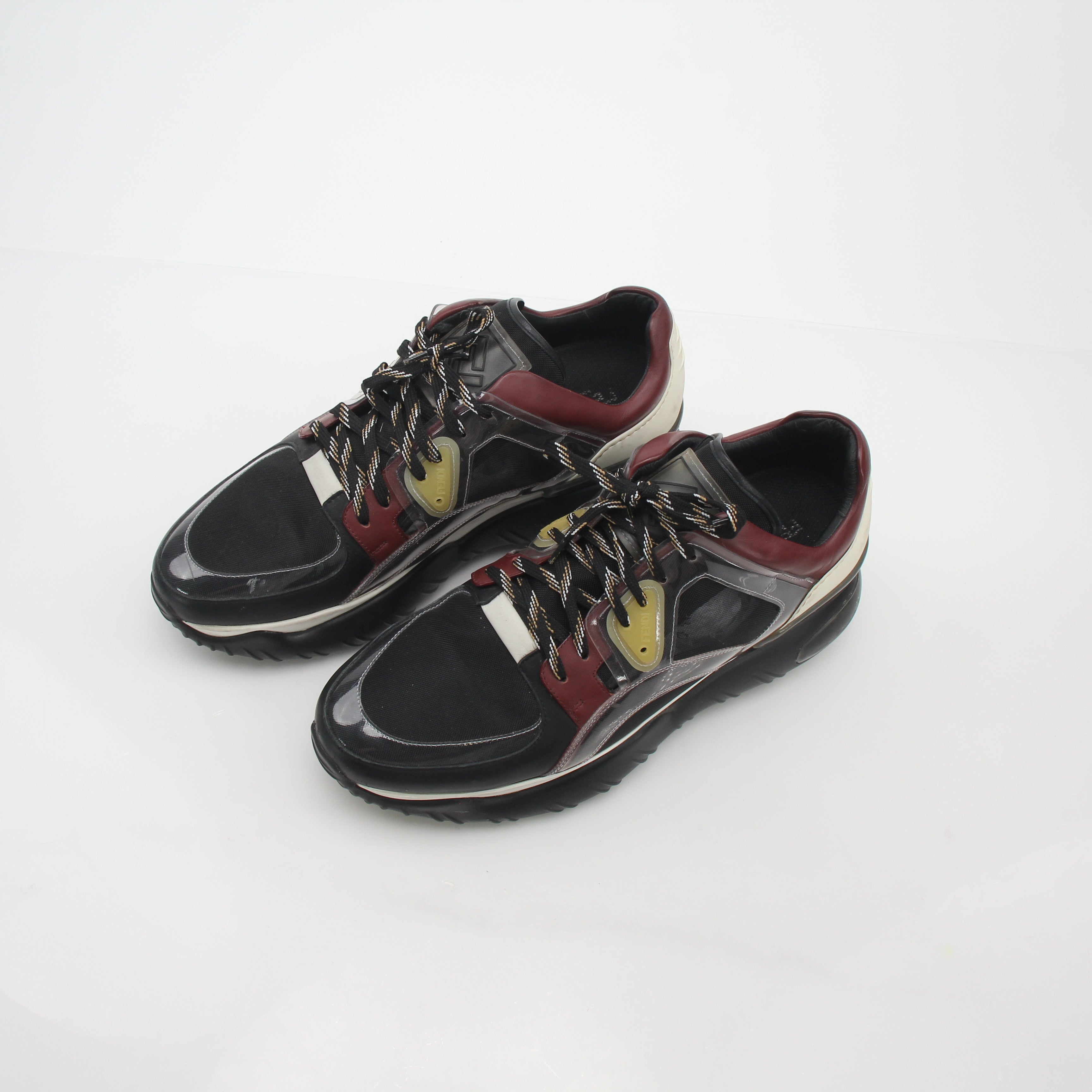 Fendi Fancy Black and Burgundy Mixed-Material Sneakers
