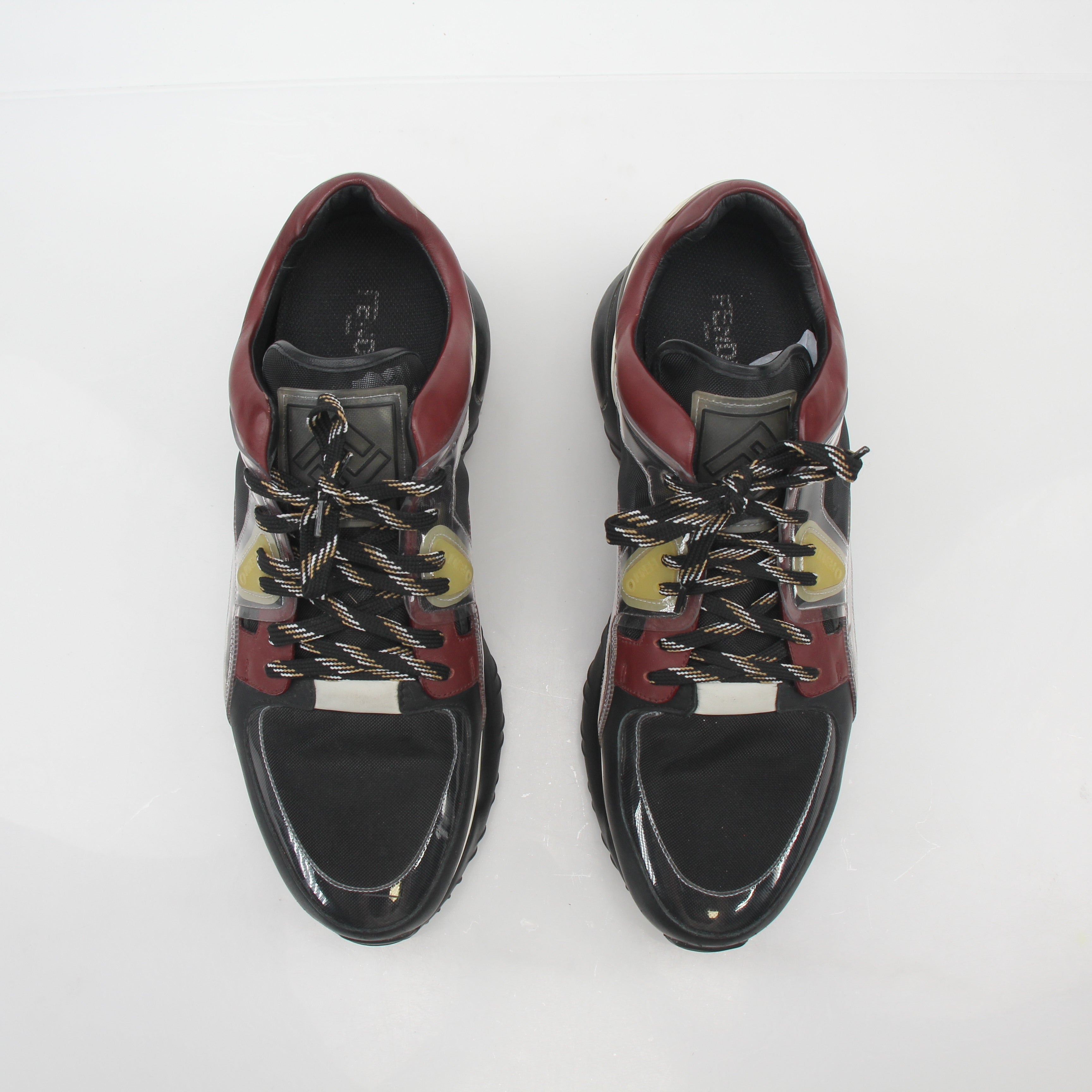 Fendi Fancy Black and Burgundy Mixed-Material Sneakers