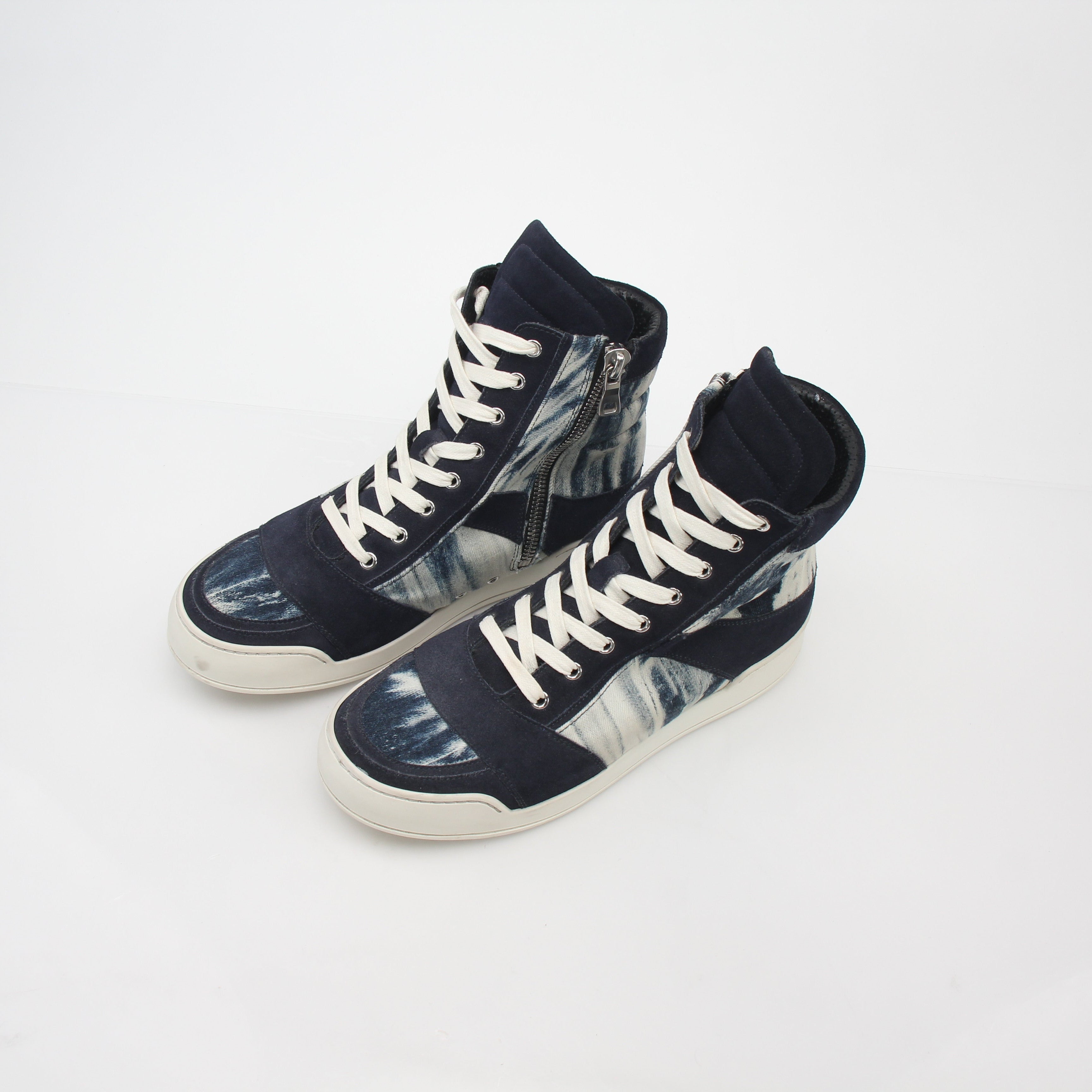 Balmain Blue Tie-Dye Denim High-Top Sneakers