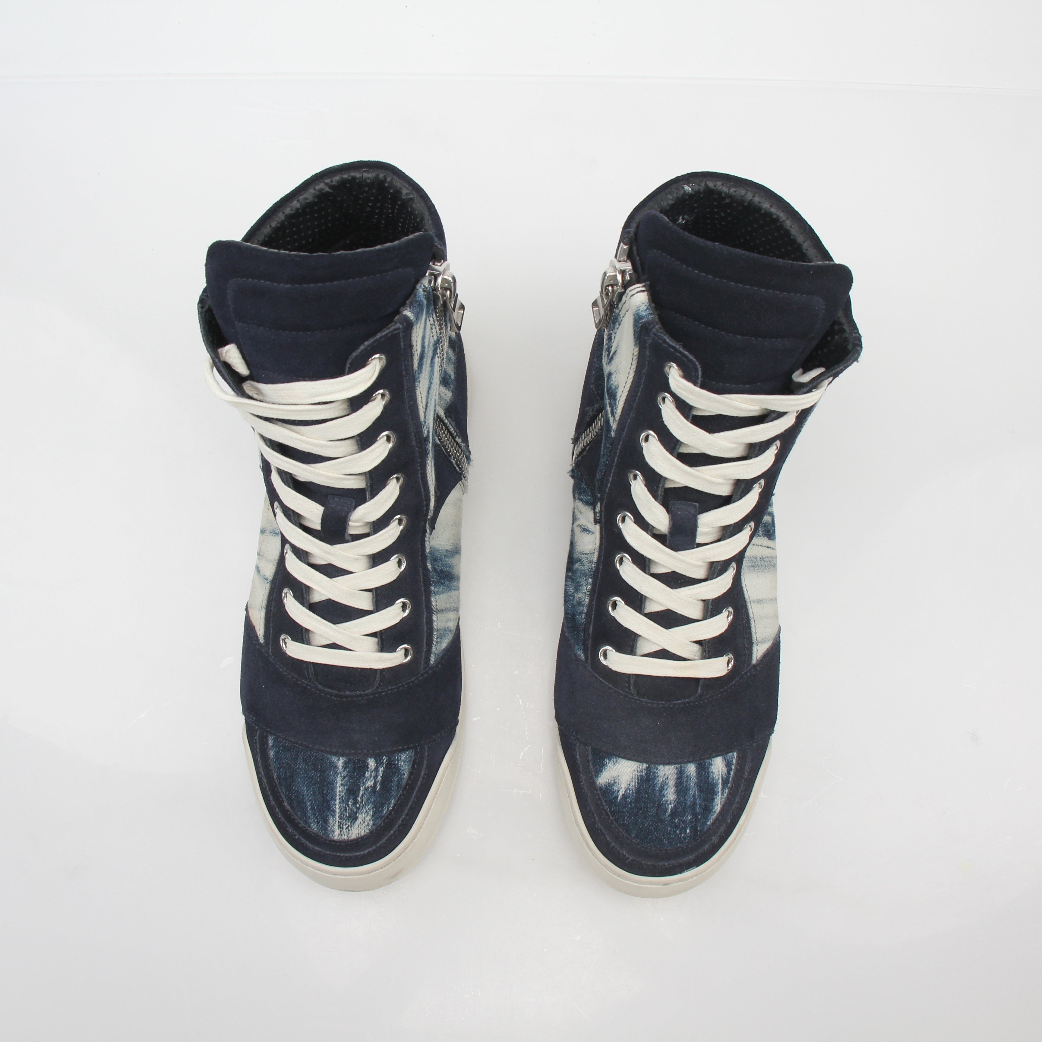 Balmain Blue Tie-Dye Denim High-Top Sneakers
