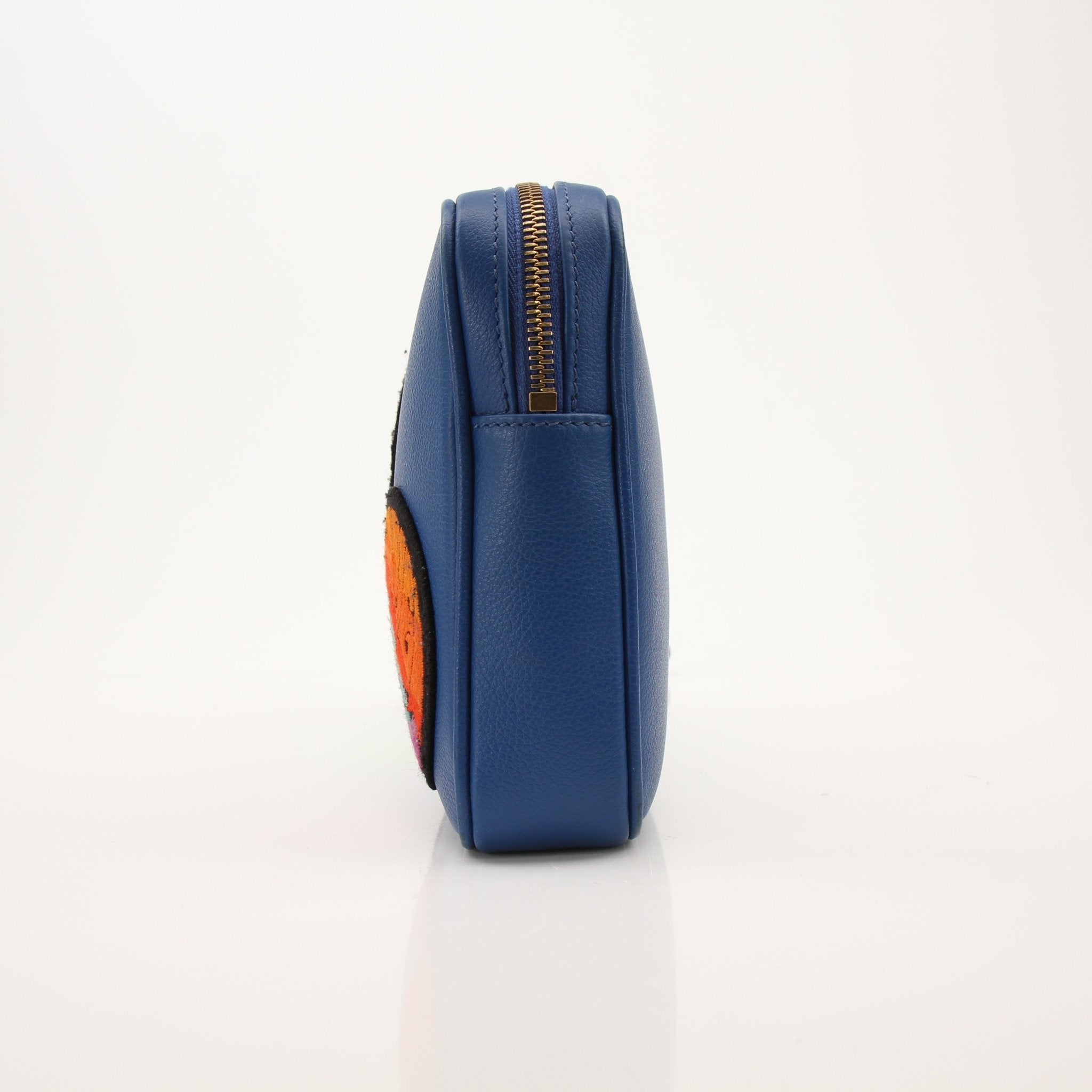 Large blue Versace men's wristlet handbag by Gold & Beyond with sleek design and wrist strap, perfect for stylish carry.