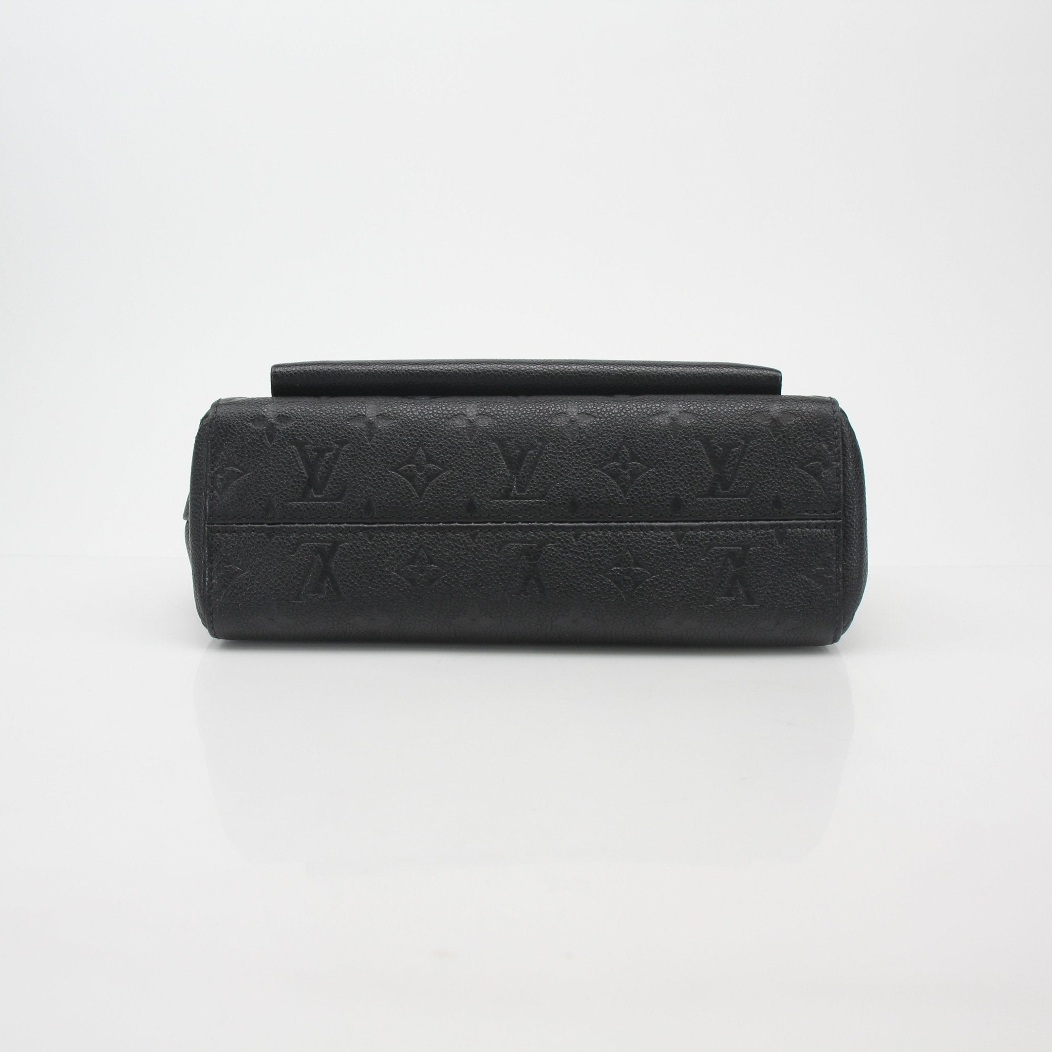 Black Louis Vuitton Monogram Empreinte Vavin MM shoulder bag with gold hardware, featuring signature monogram pattern and structured design.