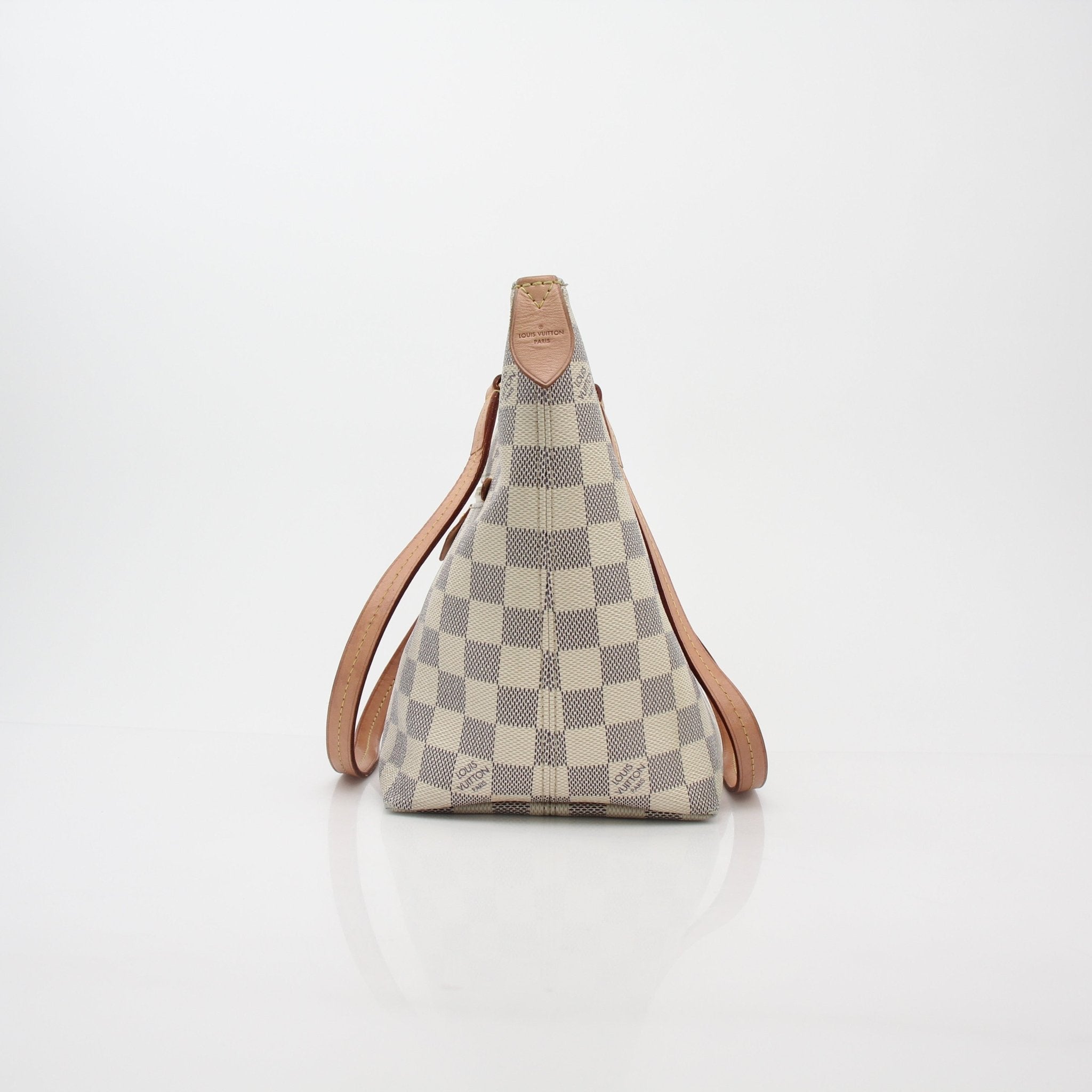 Louis Vuitton Damier Azur Lena MM tote handbag with gold hardware, featuring the signature checkered canvas and structured design.