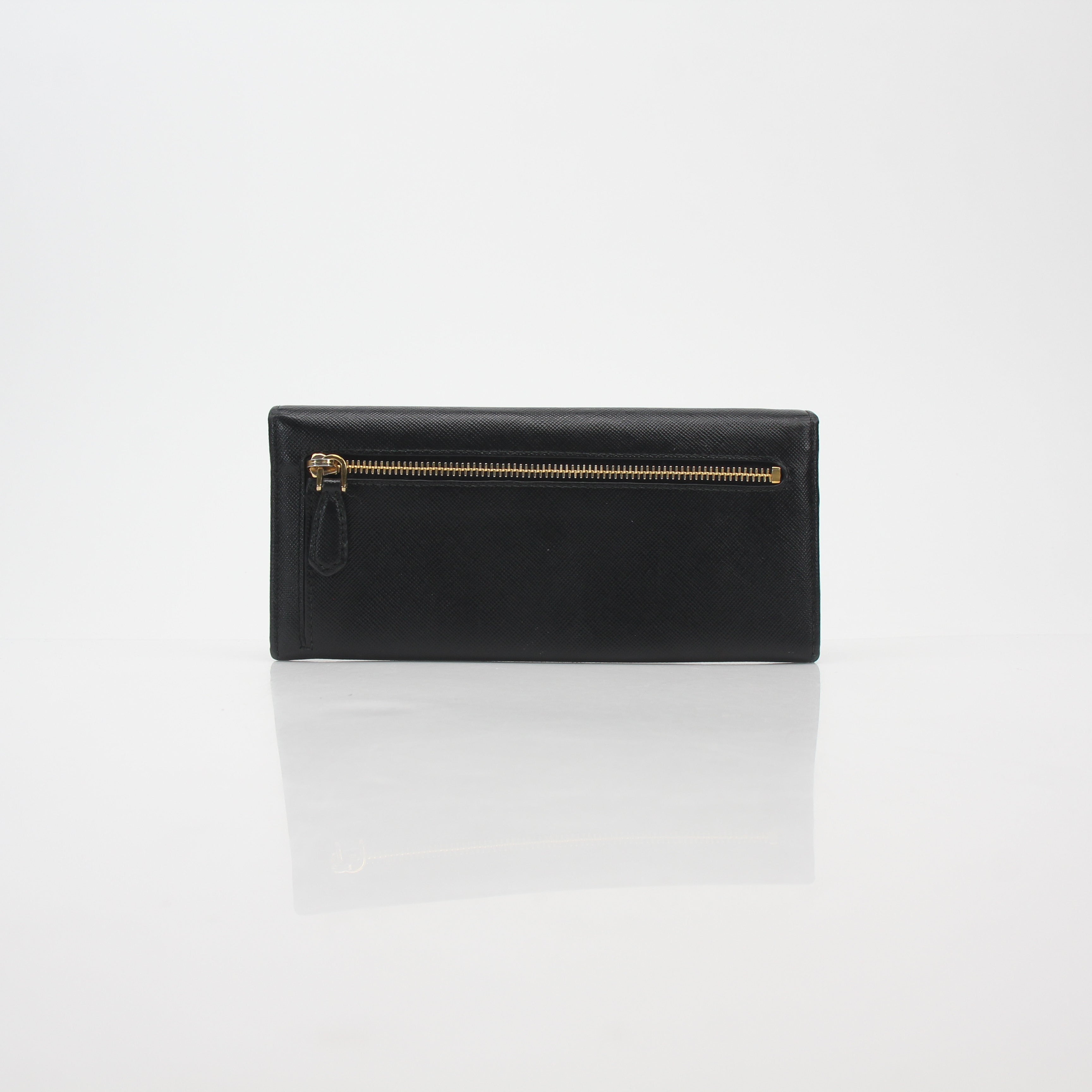 Prada Black Saffiano Leather Continental Wallet