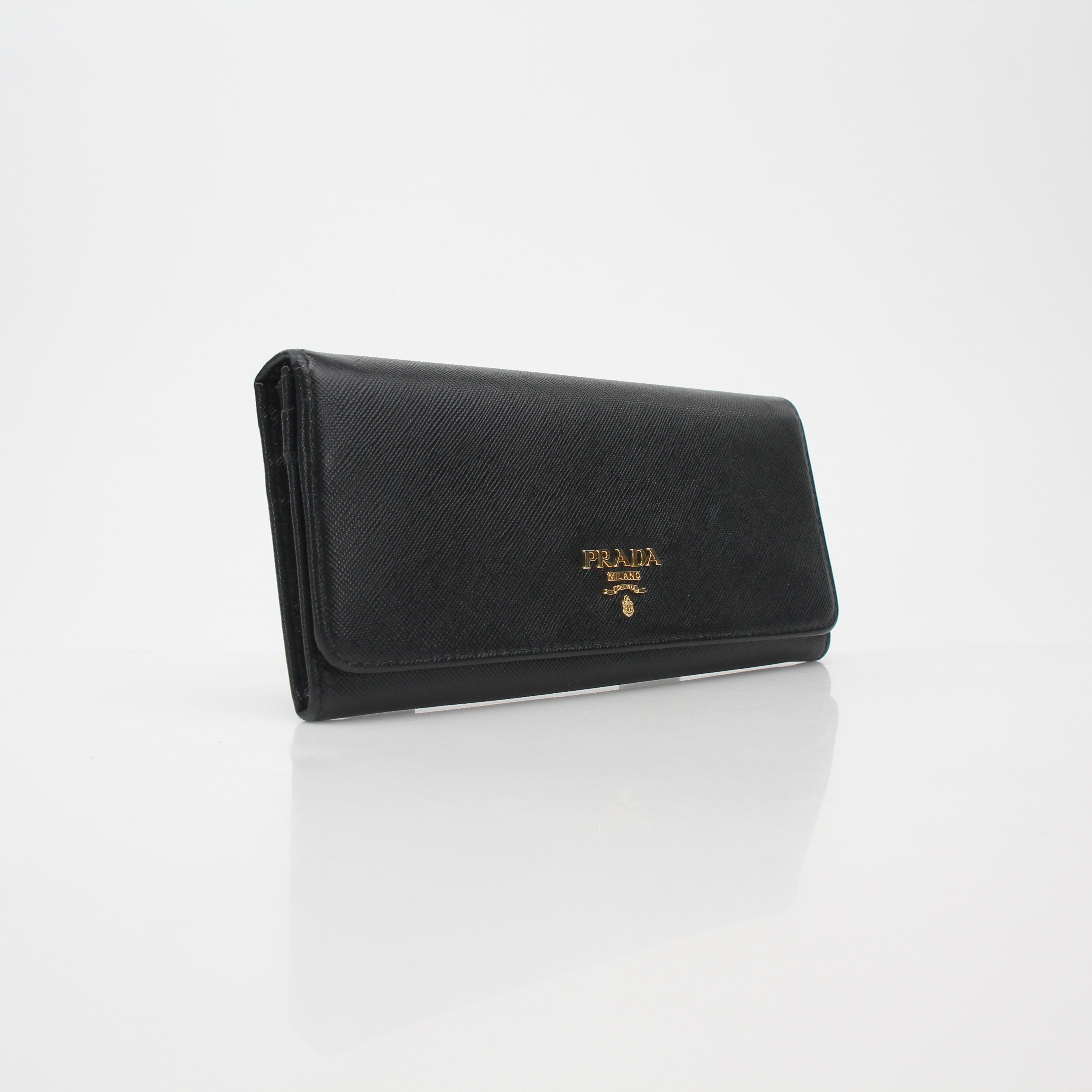 Prada Black Saffiano Leather Continental Wallet