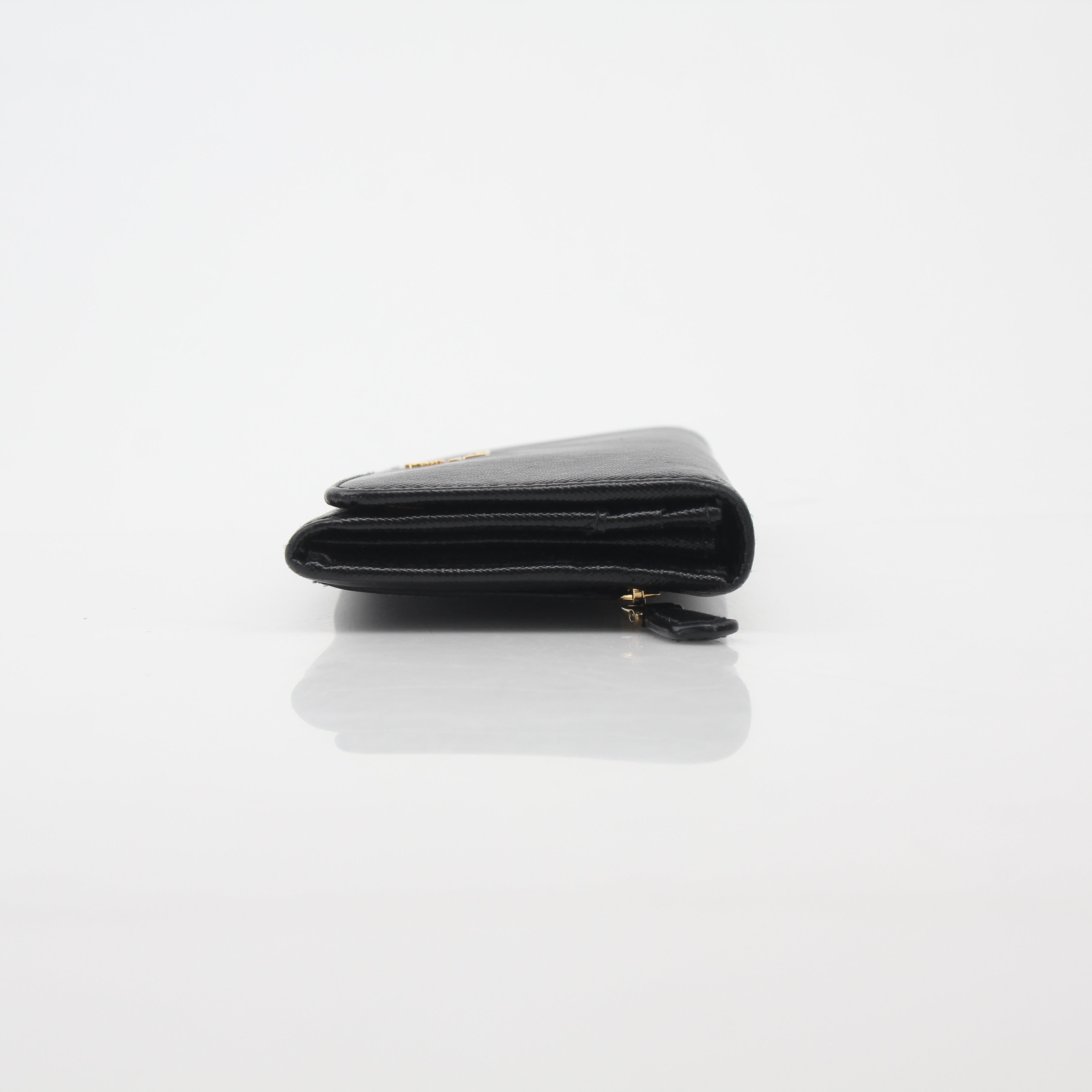 Prada Black Saffiano Leather Continental Wallet