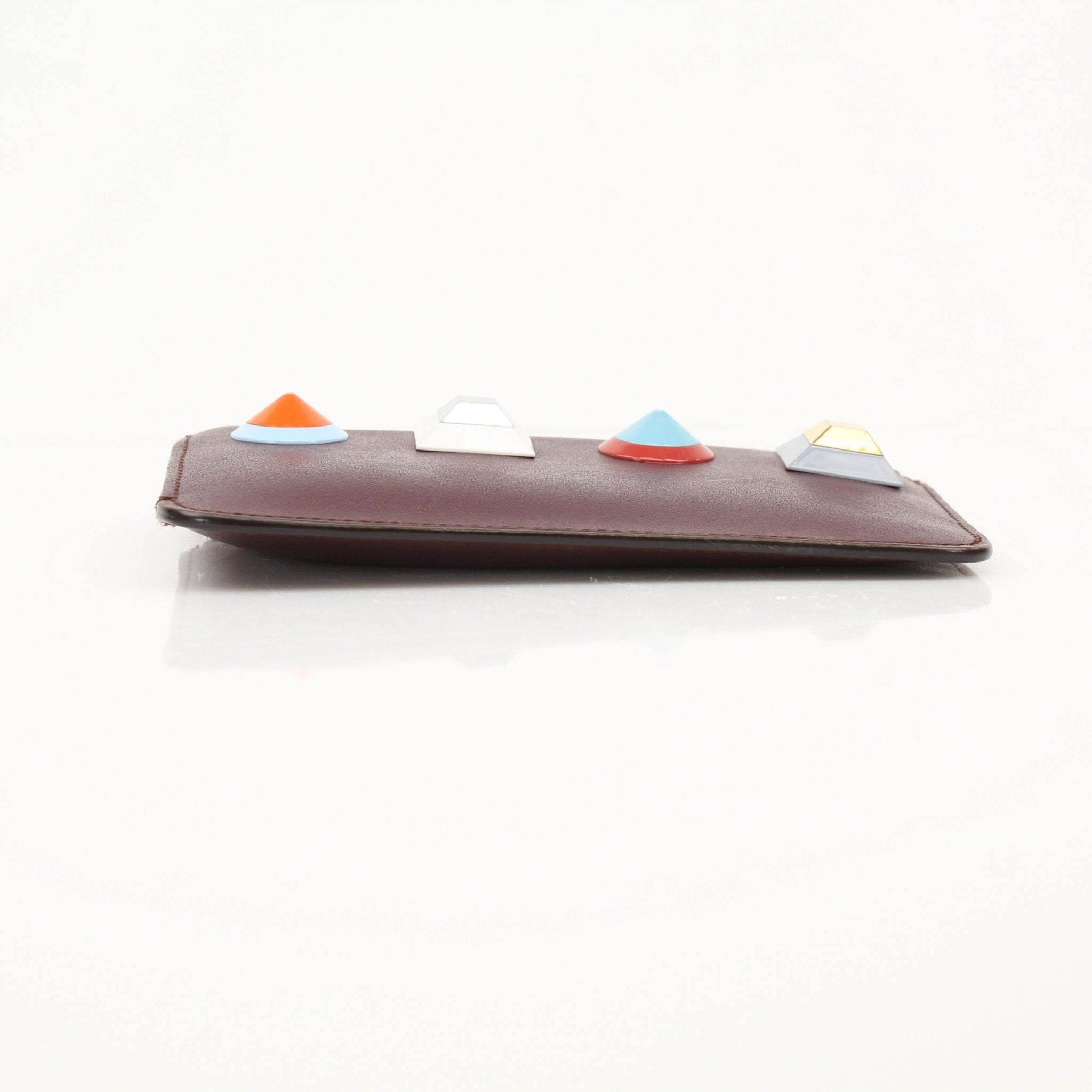 Purple Fendi keychain pouch wallet with gold accents, featuring a zipper closure and compact design for easy carrying.