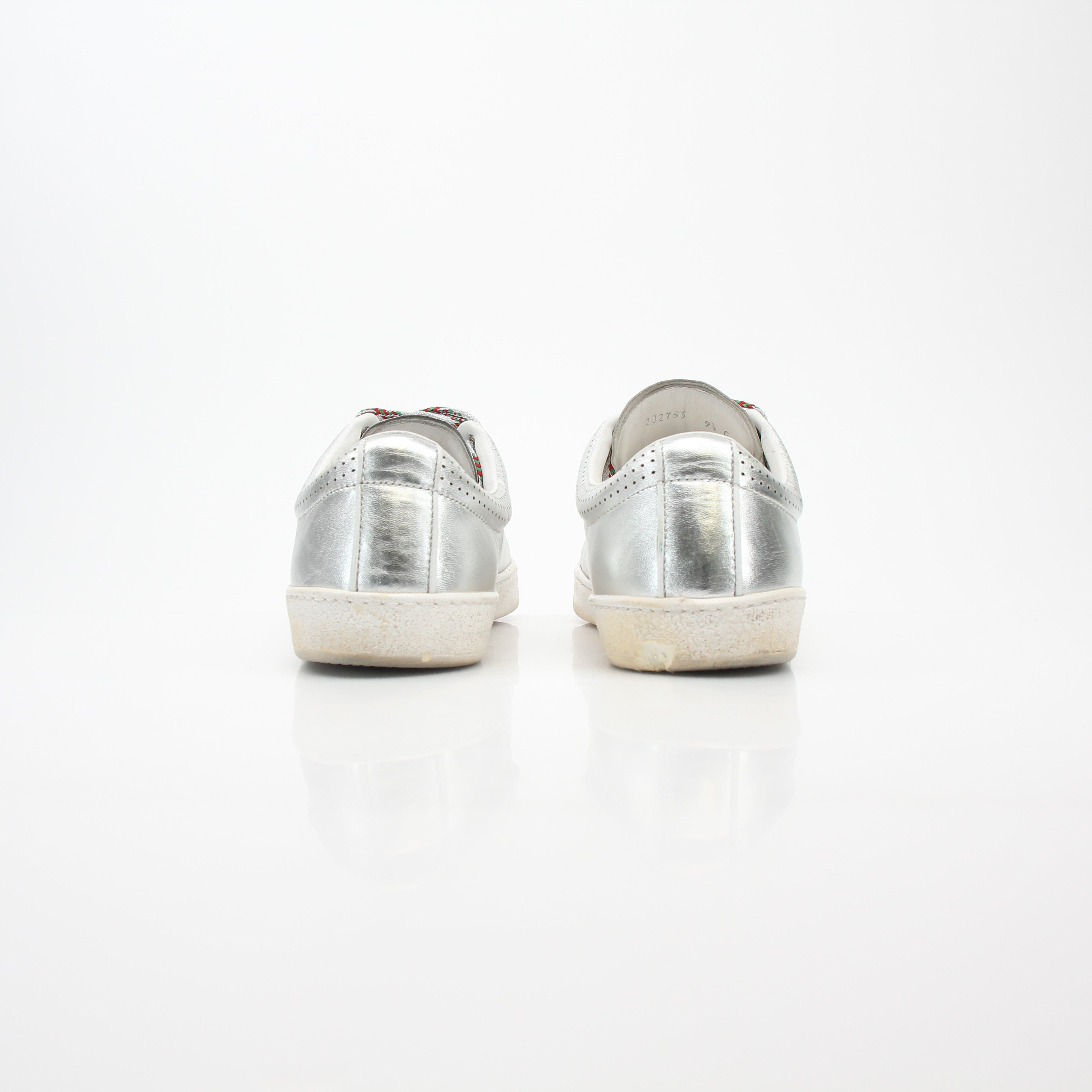 Gucci Silver Metallic Ace Perforated Logo Sneakers