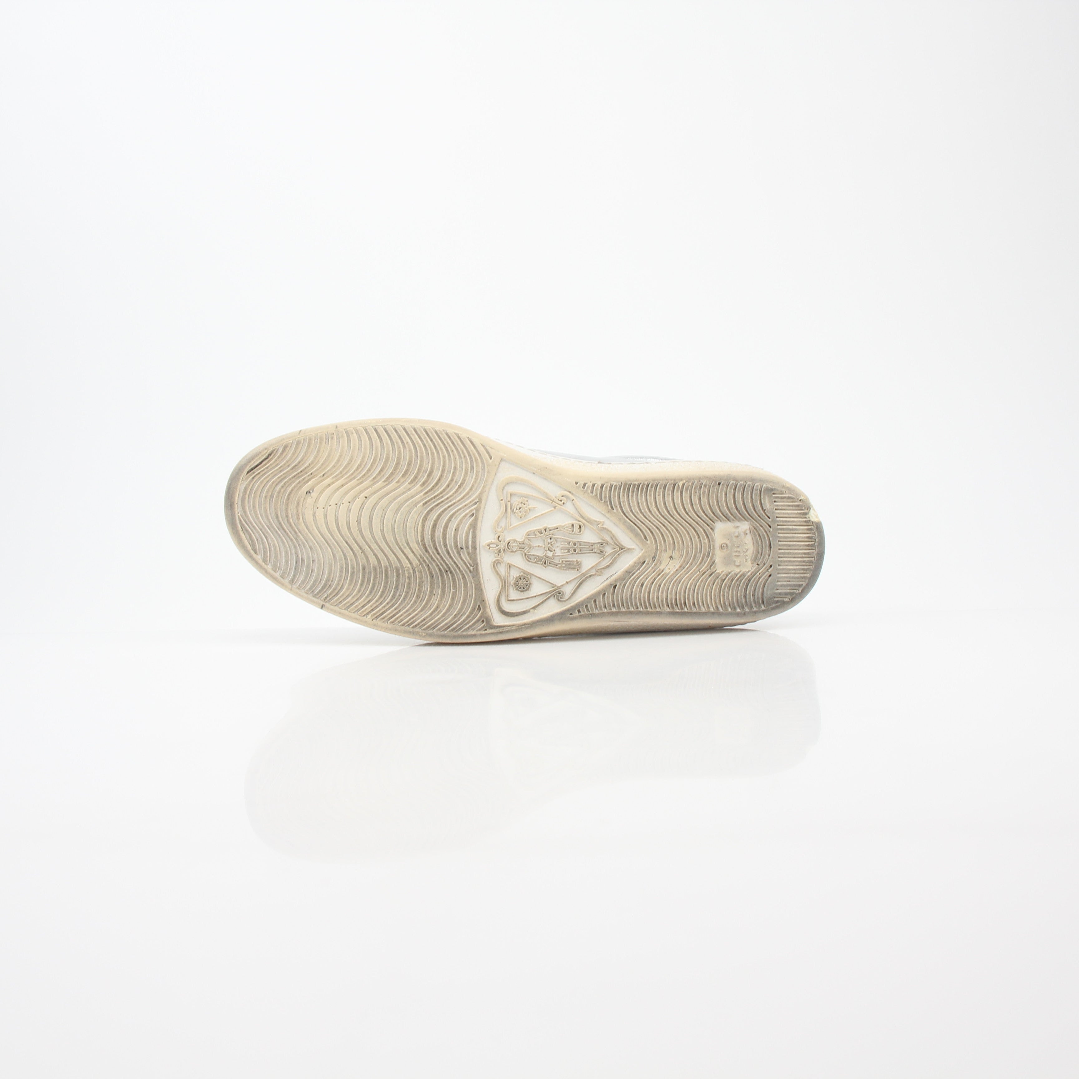 Gucci Silver Metallic Ace Perforated Logo Sneakers