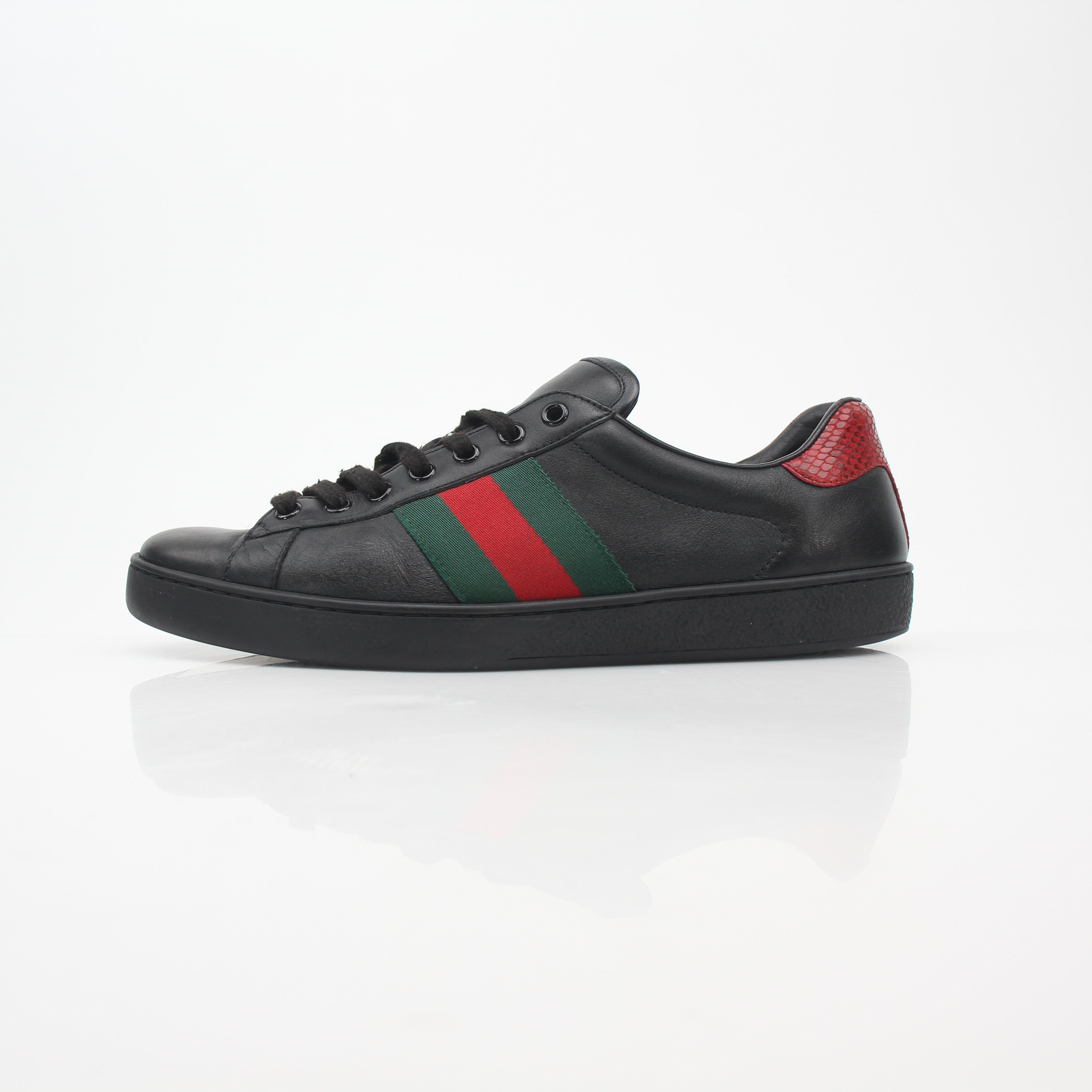 Gucci Black Ace Web Low-Top Sneakers