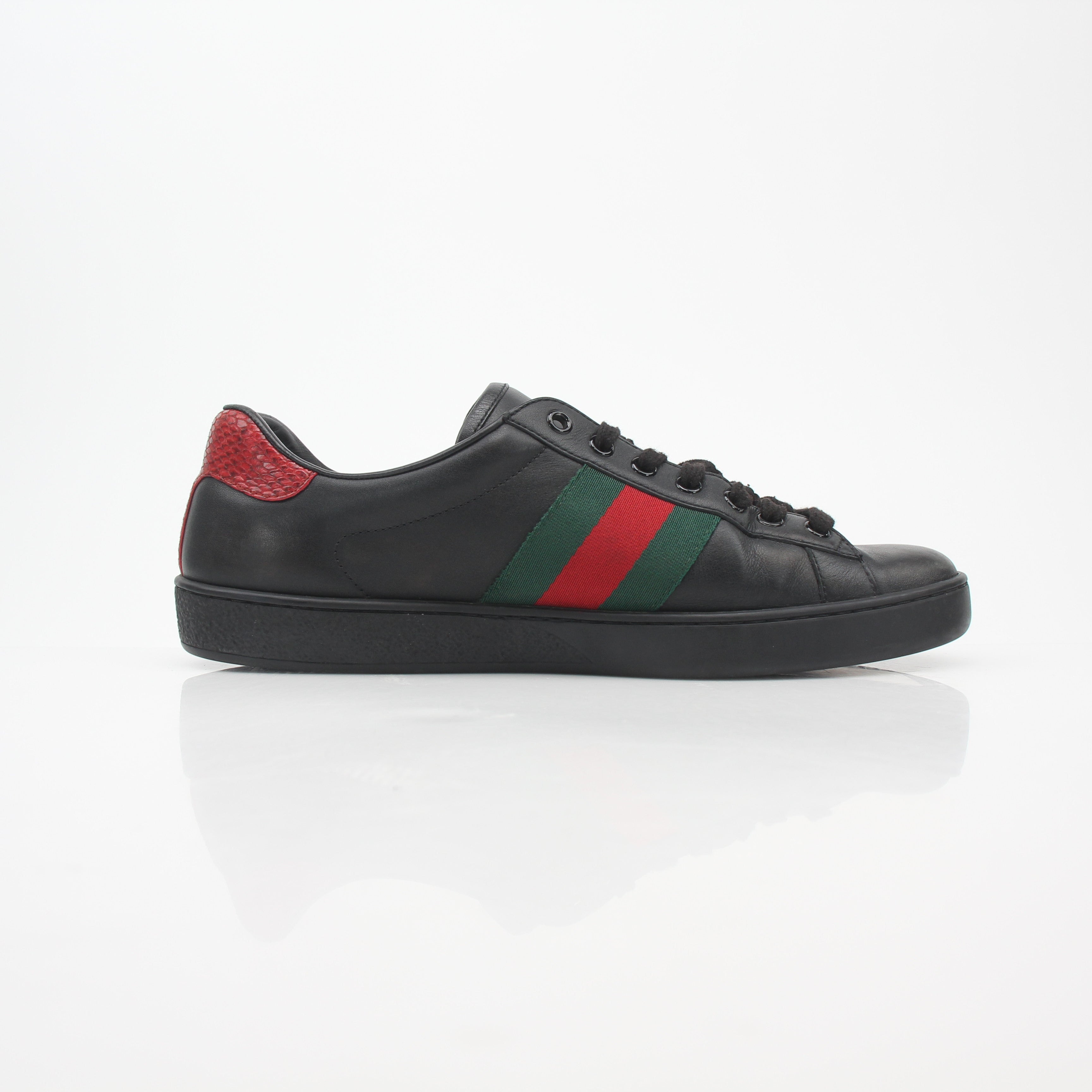 Gucci Black Ace Web Low-Top Sneakers