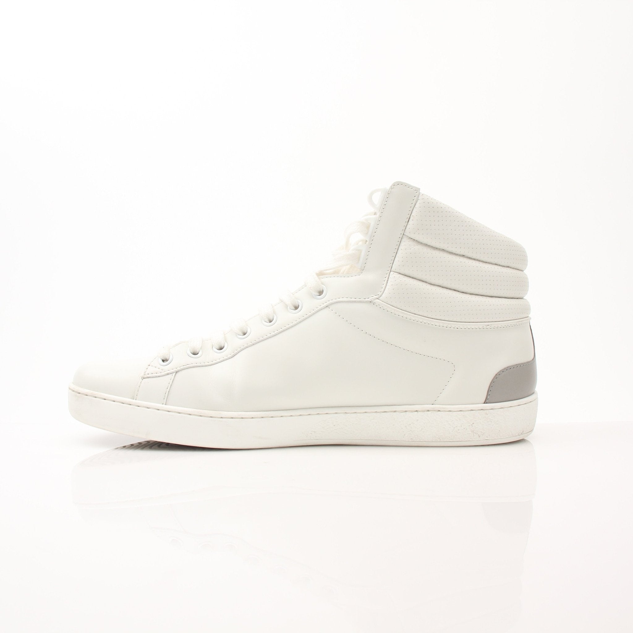 Gold & Beyond Gucci Ace high top sneakers with white leather and signature design, stylish shoes for casual wear.