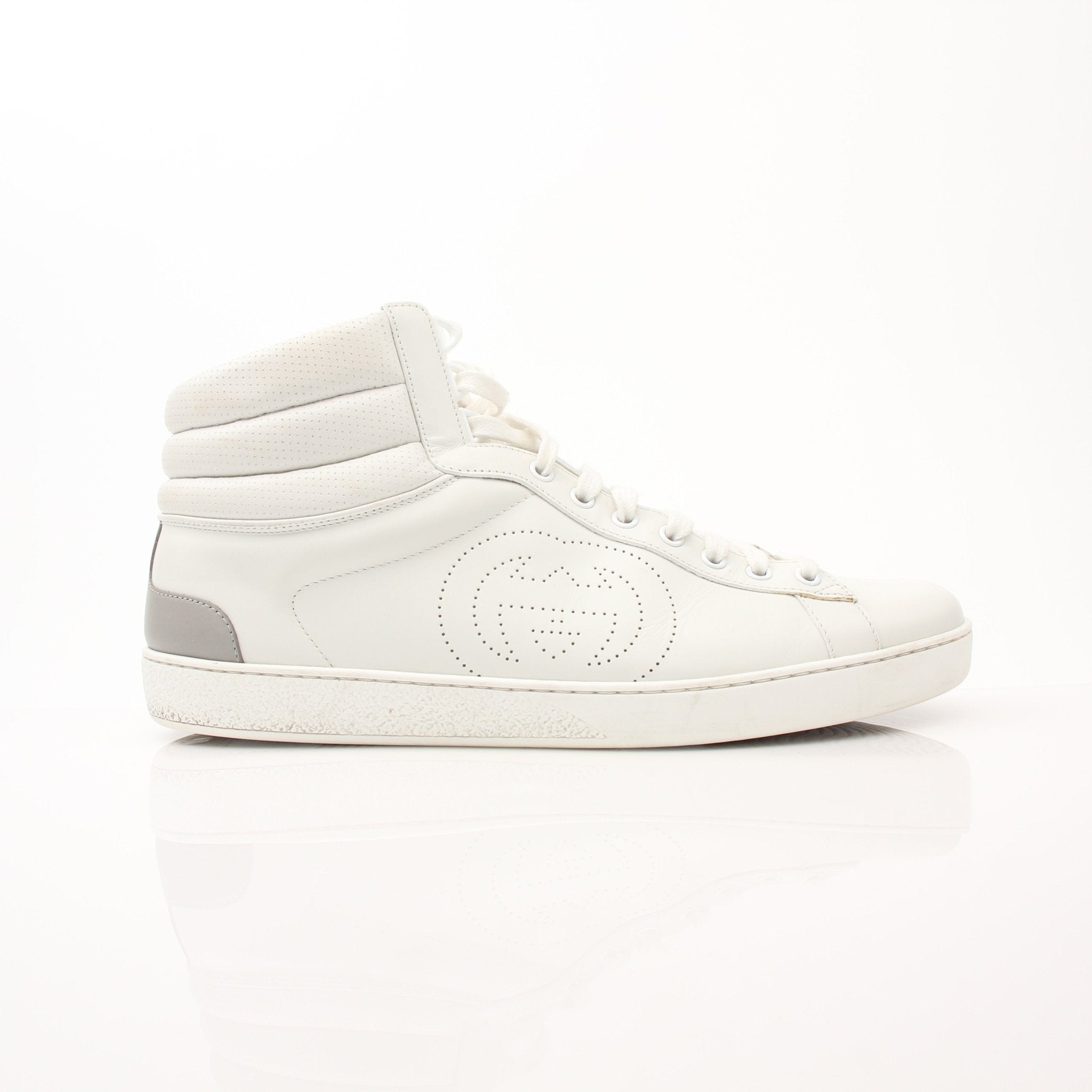 Gold & Beyond Gucci Ace high top sneakers featuring stylish design and comfortable shoes for casual wear.
