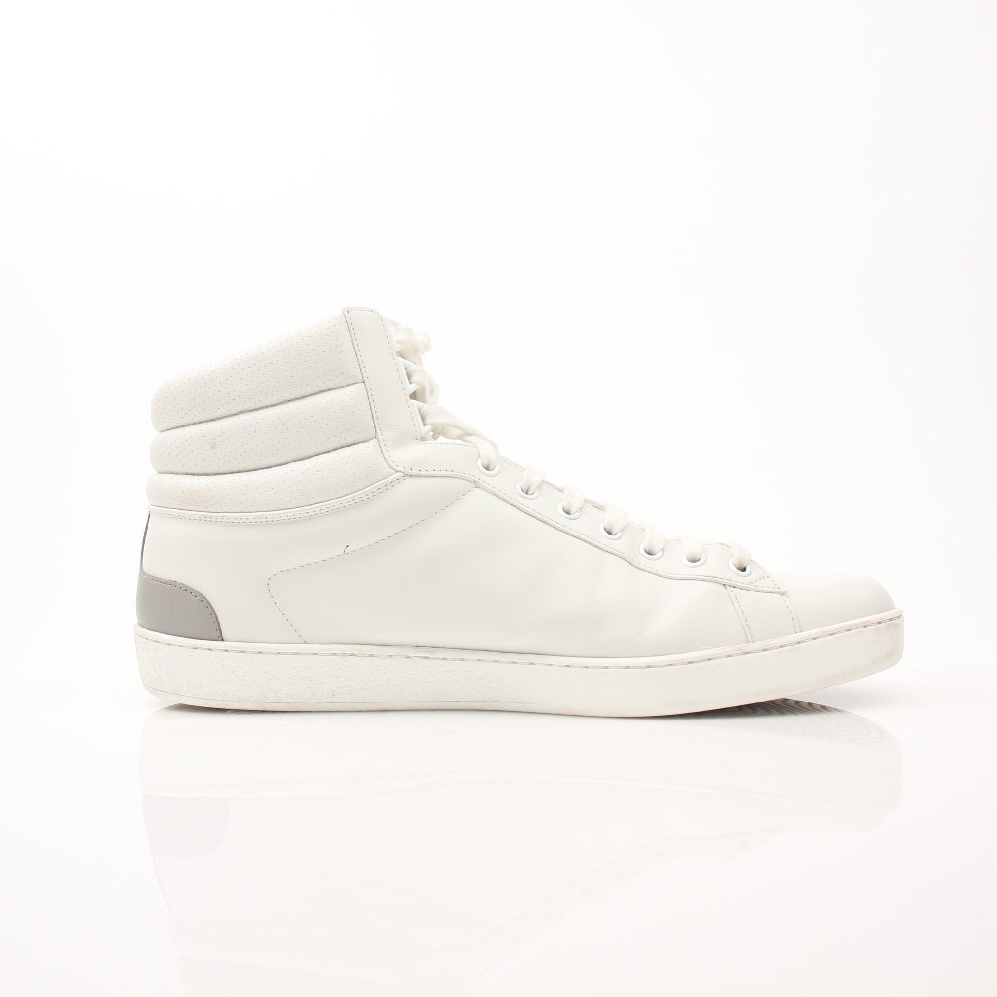 Gold & Beyond Gucci Ace high top sneakers with white leather and signature design, showcasing stylish footwear.