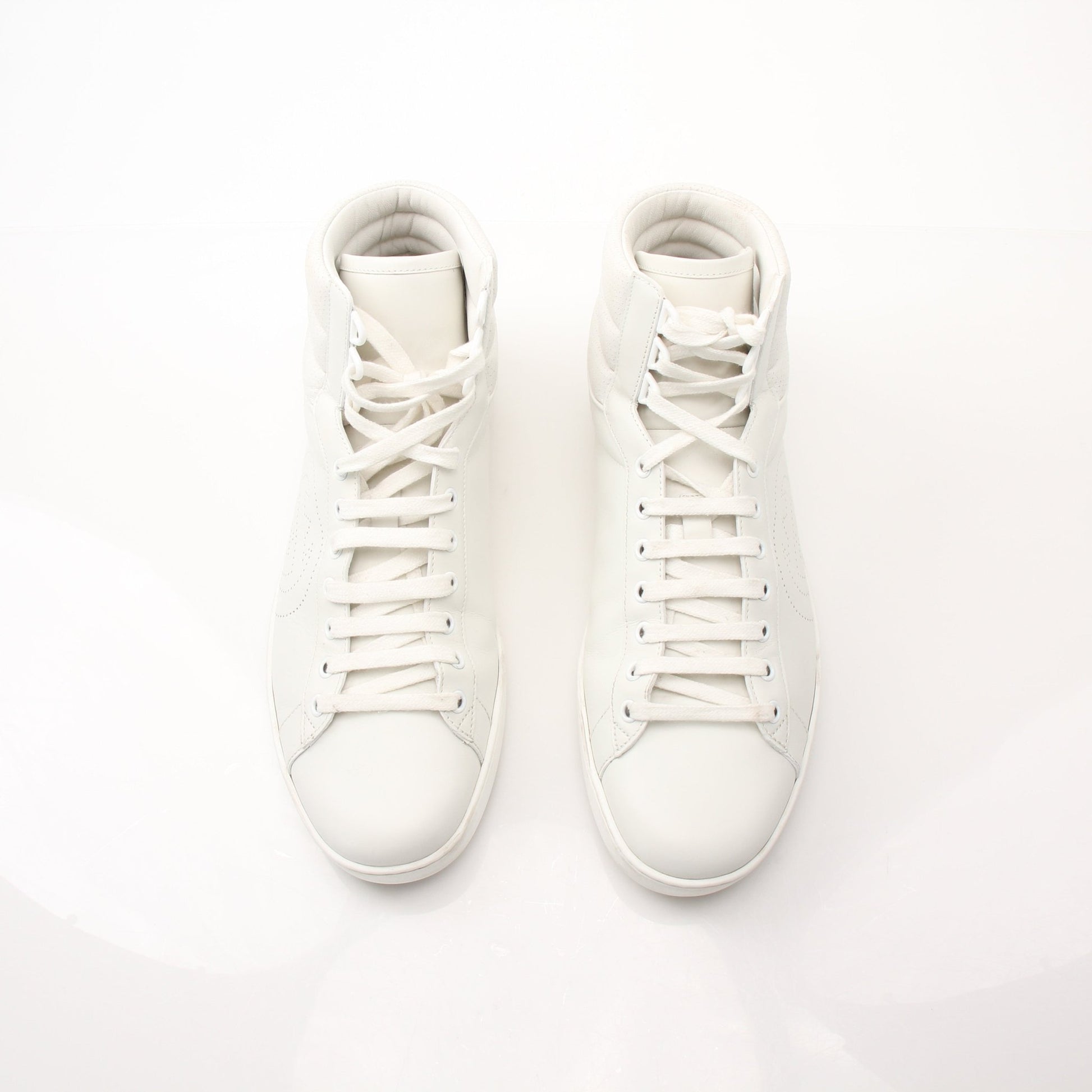 Gold & Beyond Gucci Ace high top sneakers, stylish shoes with signature design, white and gold accents, casual footwear for men and women.