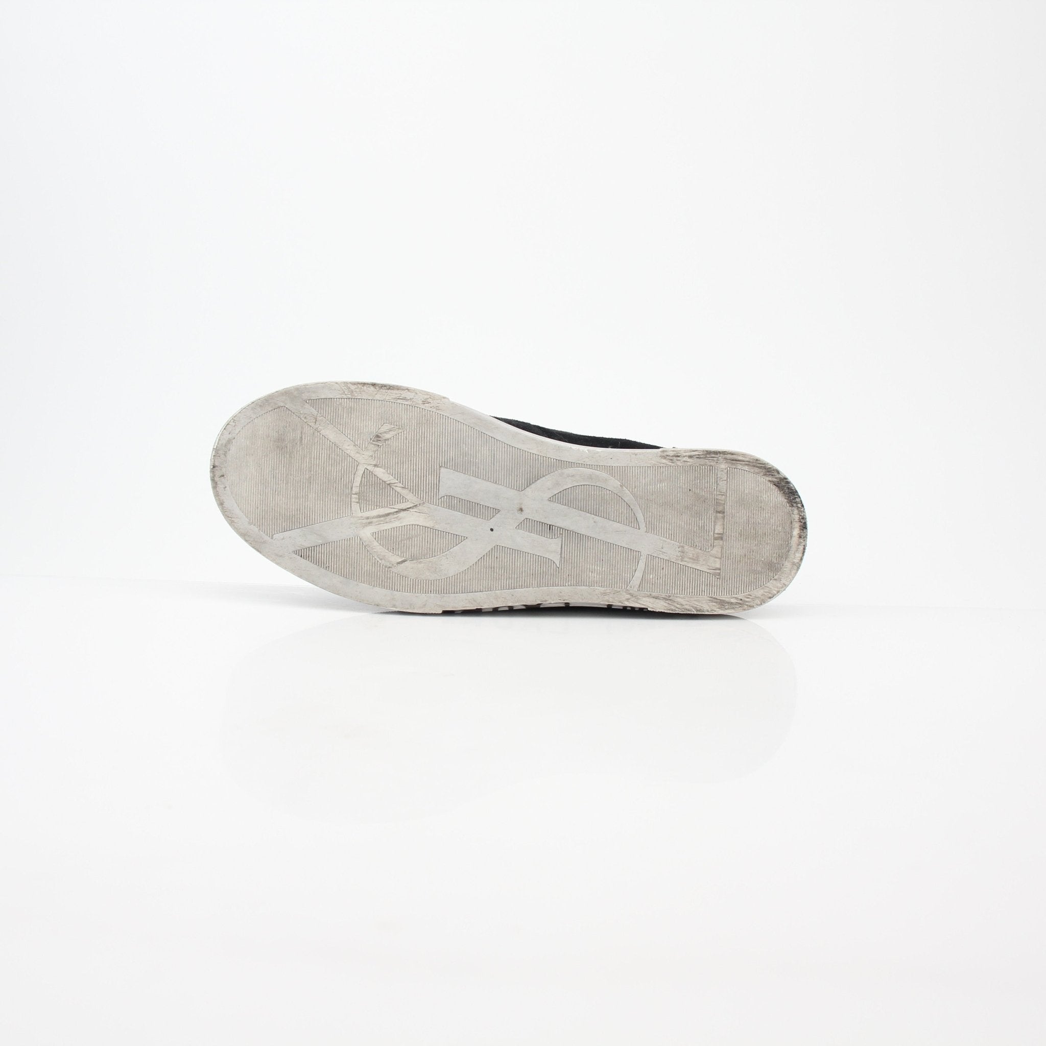 Black Joe suede high-top sneakers by Saint Laurent, displayed on a white background, showcasing their stylish design and high-top silhouette.