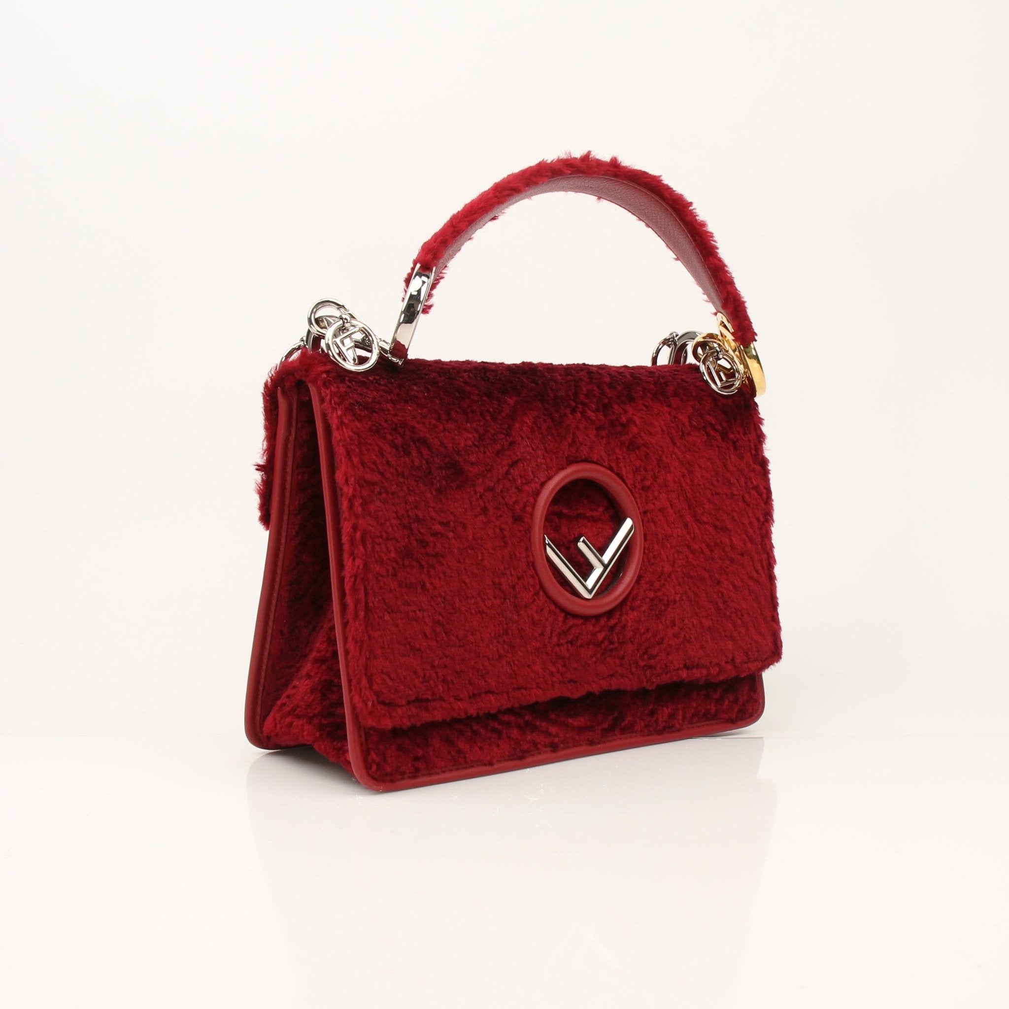 Fendi Kan I F velvet shoulder handbag with gold chain strap and subtle logo detailing, stylish and elegant for everyday use.