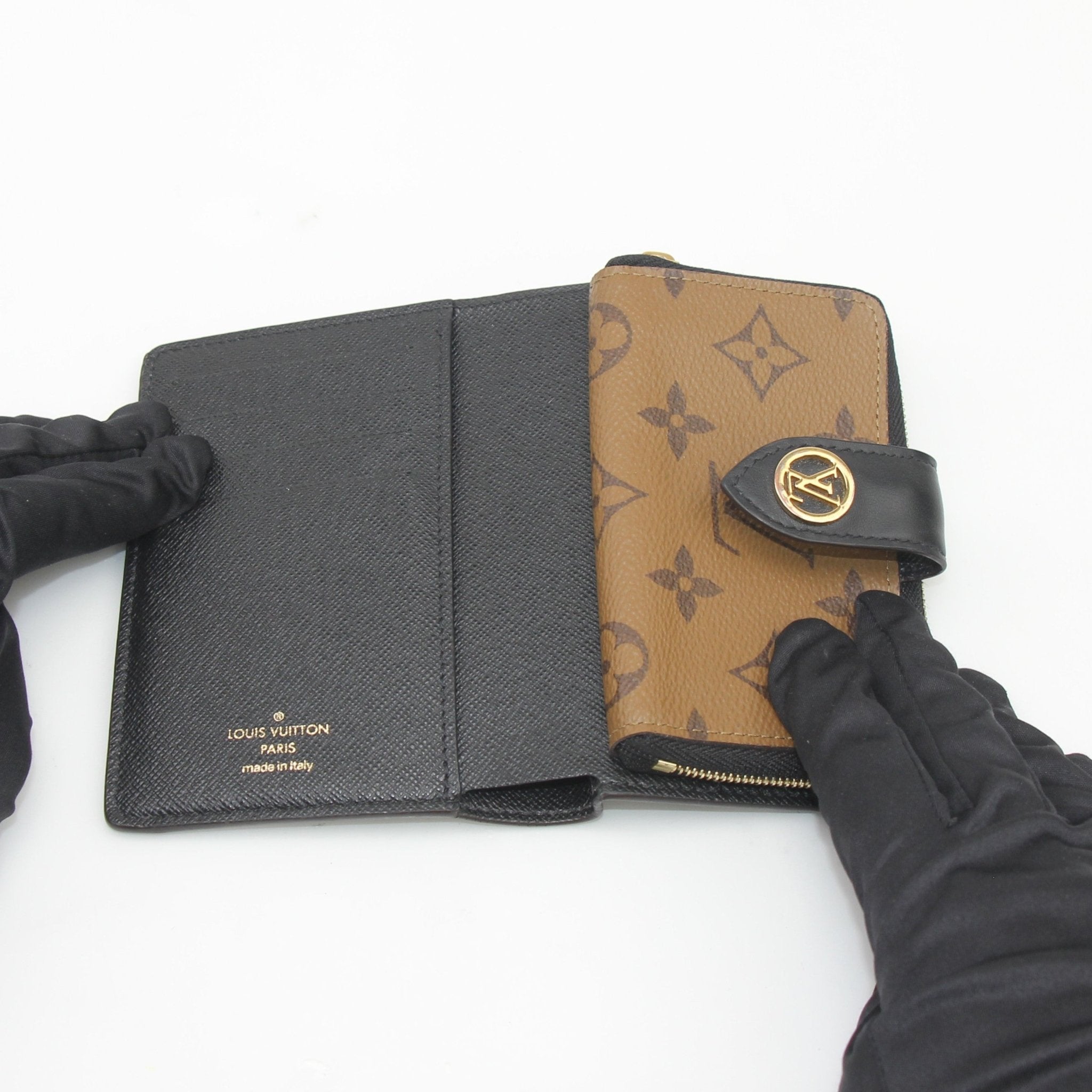 Louis Vuitton Monogram Reverse Juliette Wallet by Gold & Beyond, showcasing the stylish monogram design and compact wallet features.