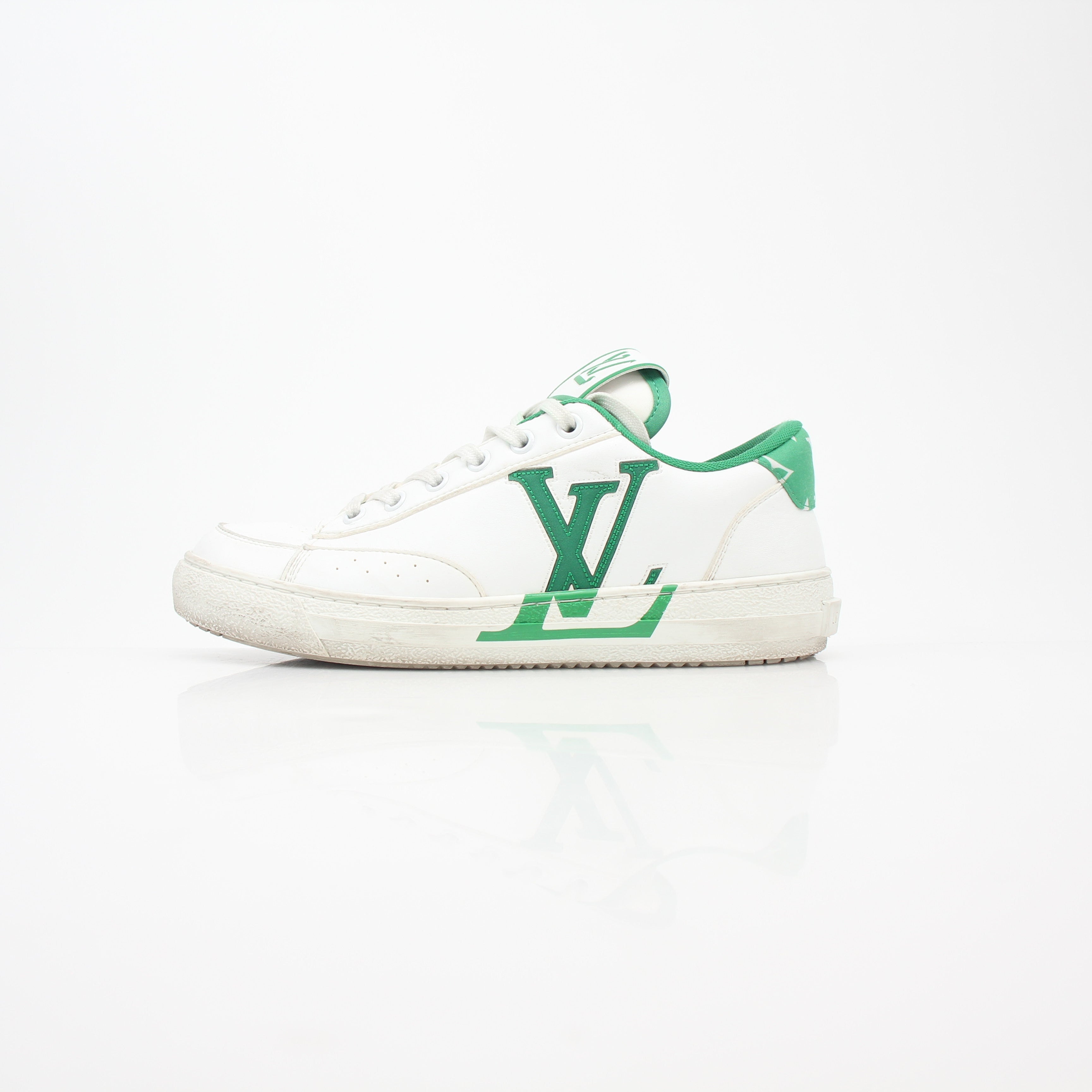 Louis Vuitton White and Green Charlie Low-Top Sneakers