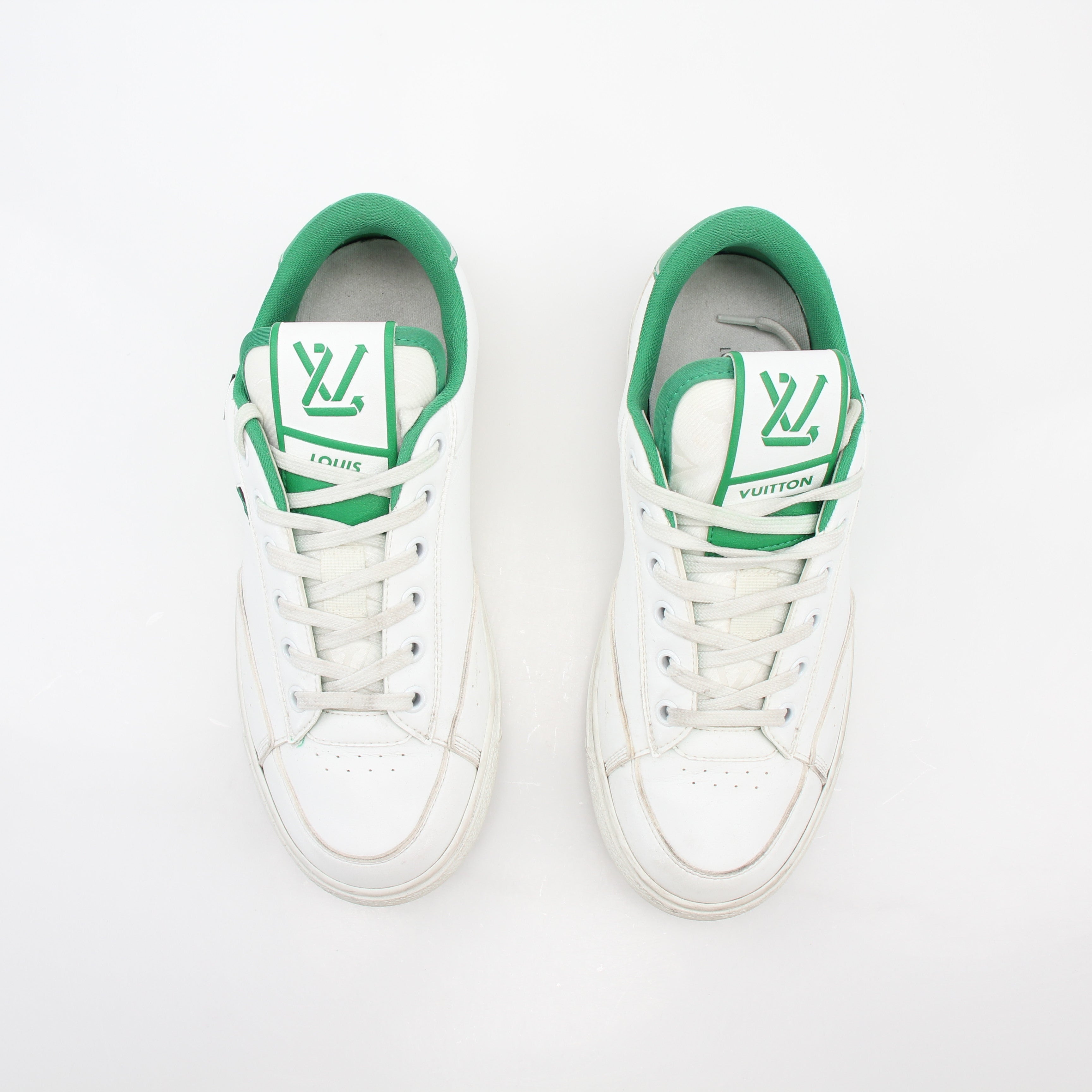Louis Vuitton White and Green Charlie Low-Top Sneakers
