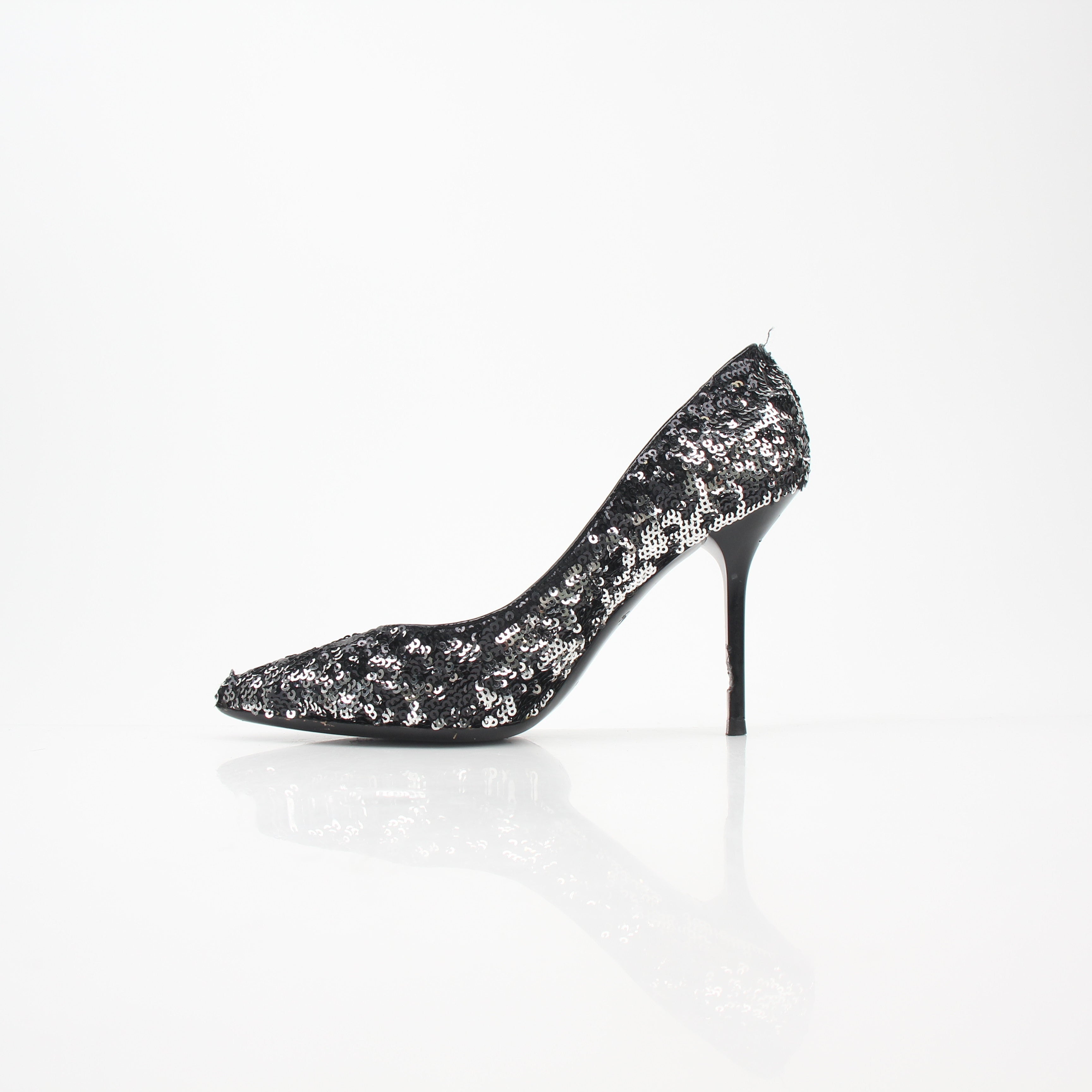 Louis Vuitton Black and Silver Liza Sequin Pumps