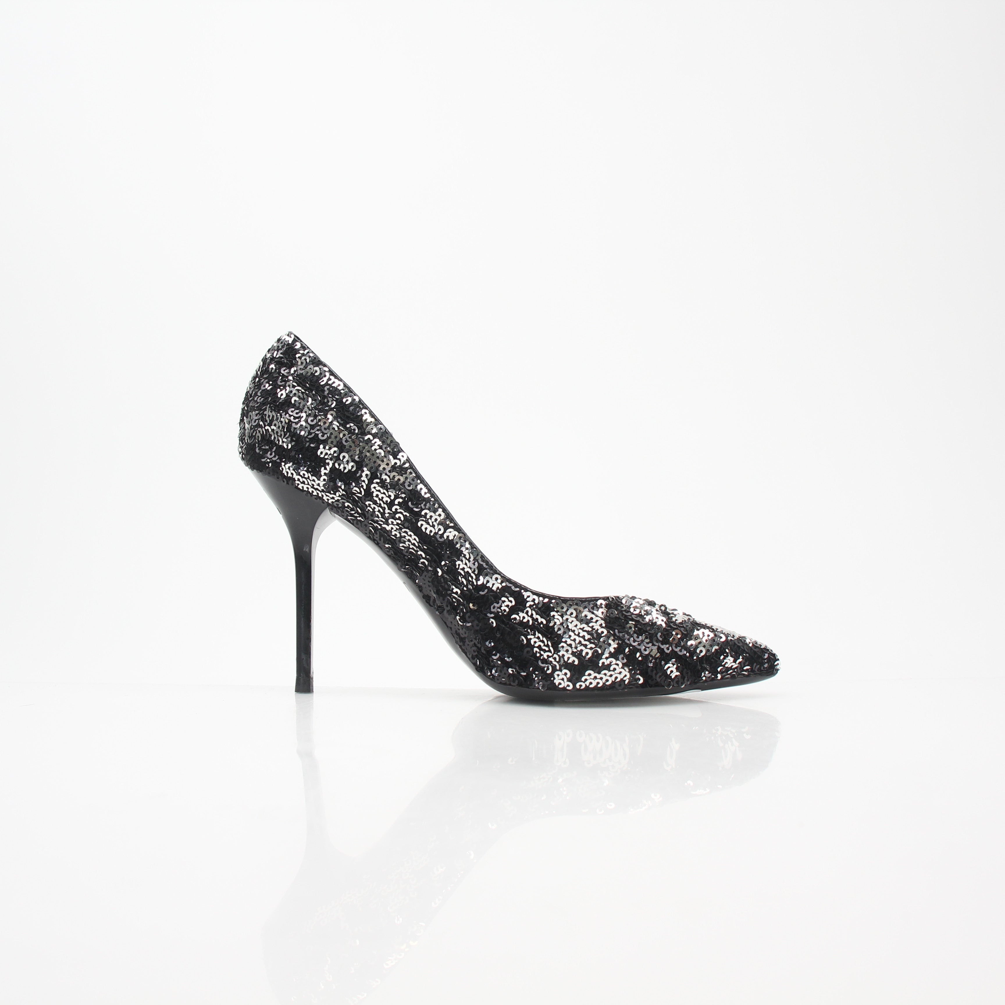 Louis Vuitton Black and Silver Liza Sequin Pumps