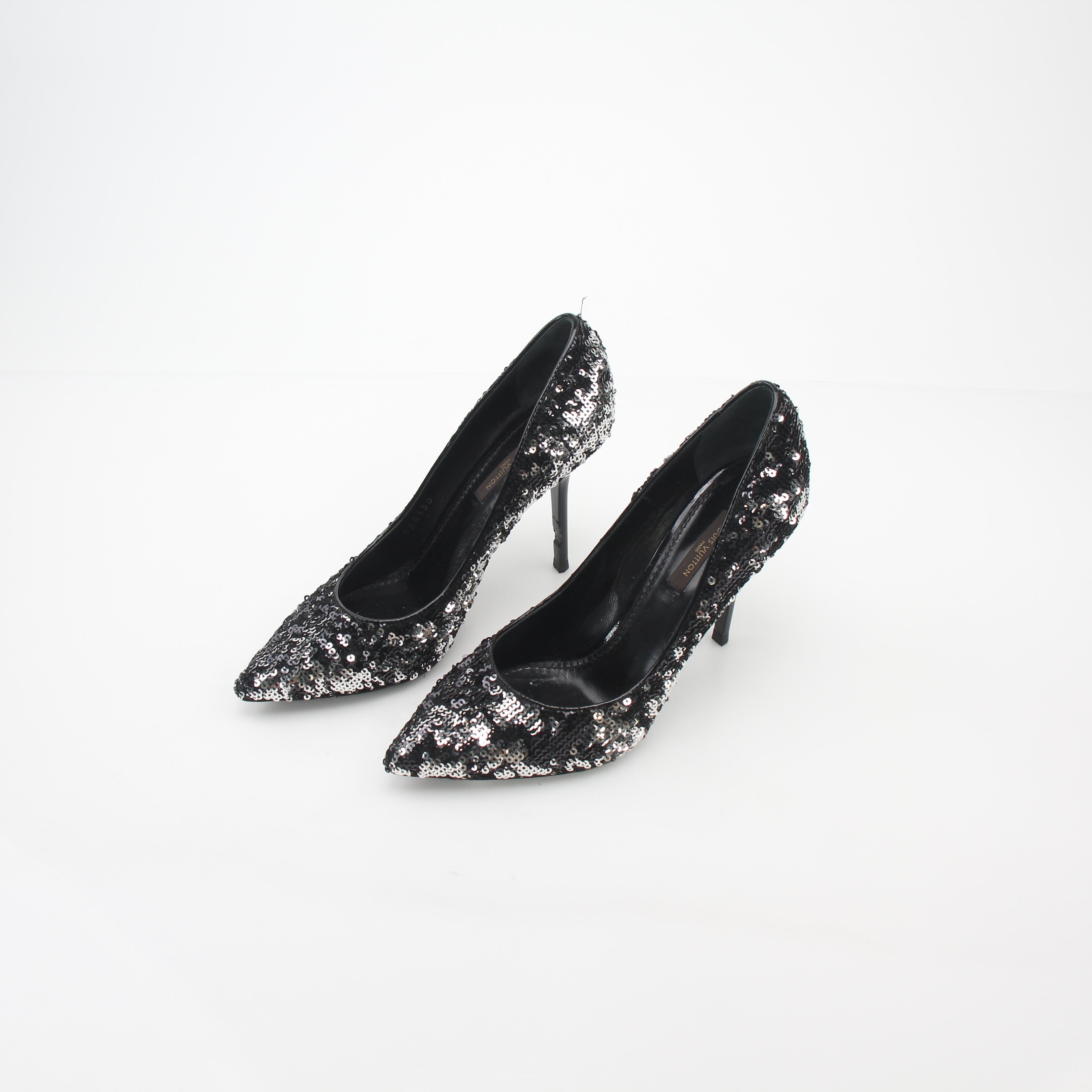 Louis Vuitton Black and Silver Liza Sequin Pumps
