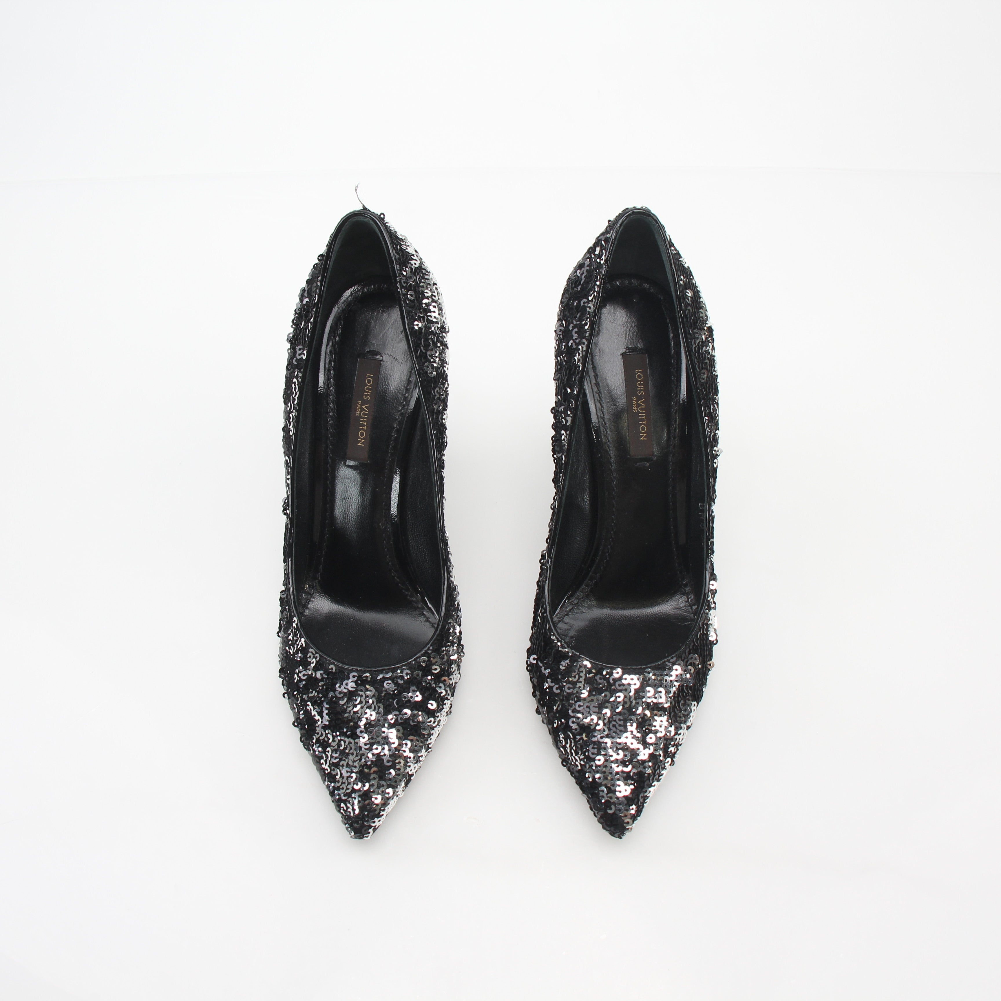 Louis Vuitton Black and Silver Liza Sequin Pumps