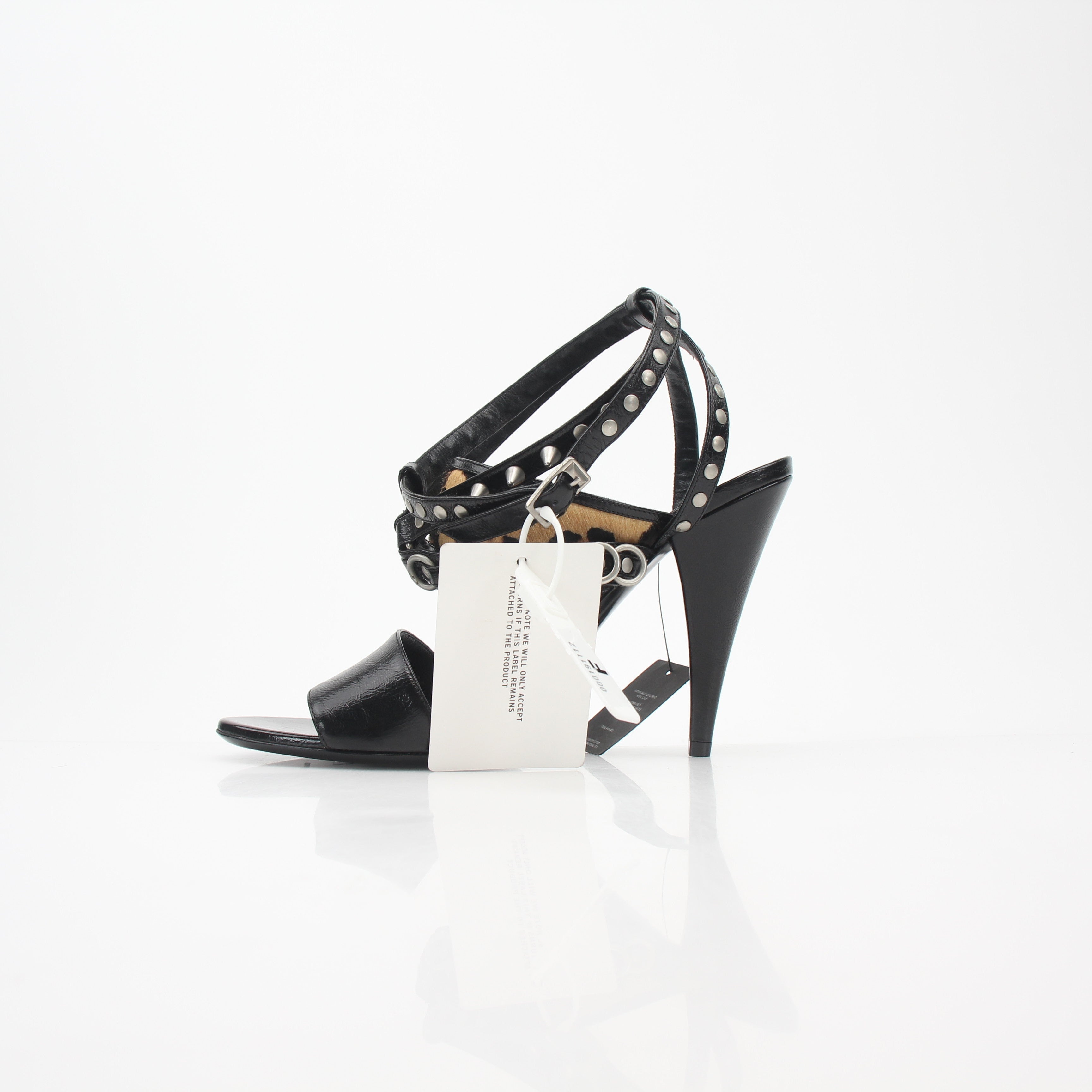 Saint Laurent Black Studded Leopard-Print High-Heel Sandals