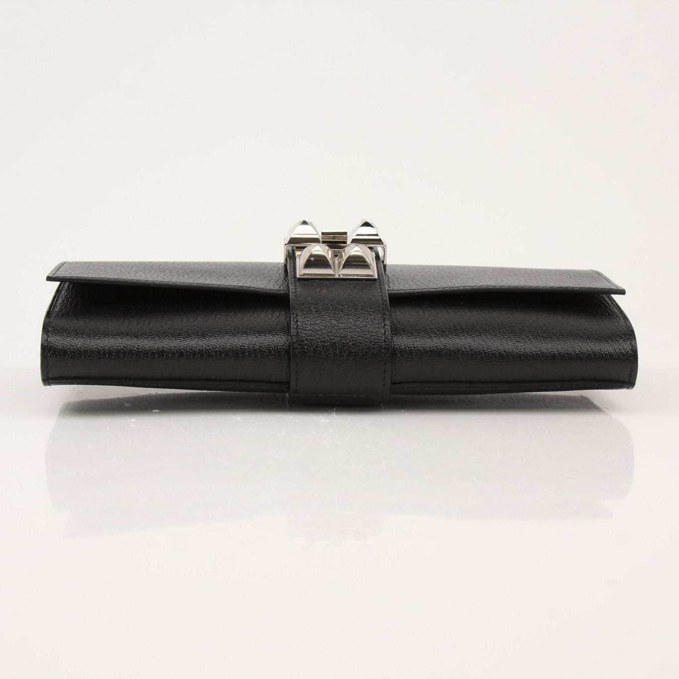 Hermès Collier de Chien black clutch handbag by Gold & Beyond with gold hardware and textured leather details.