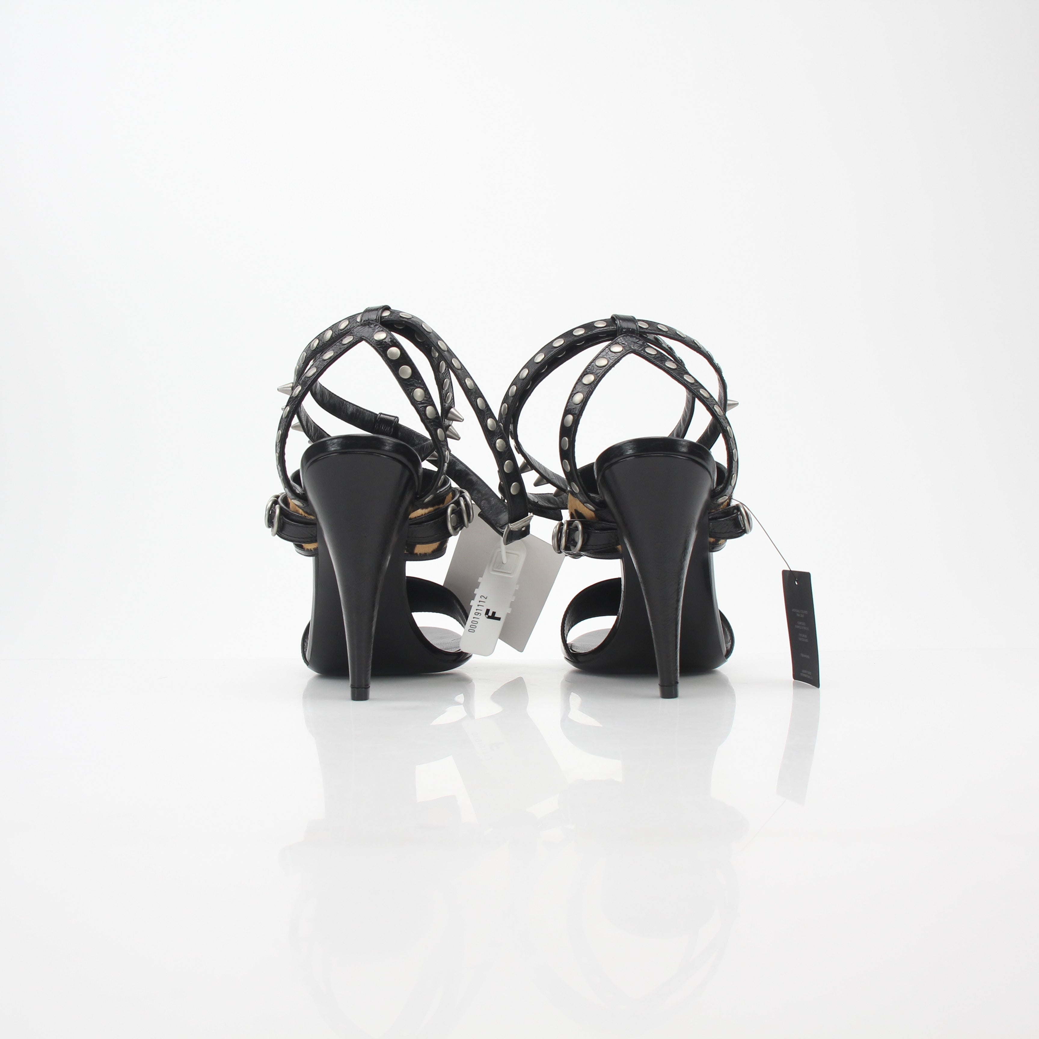 Saint Laurent Black Studded Leopard-Print High-Heel Sandals