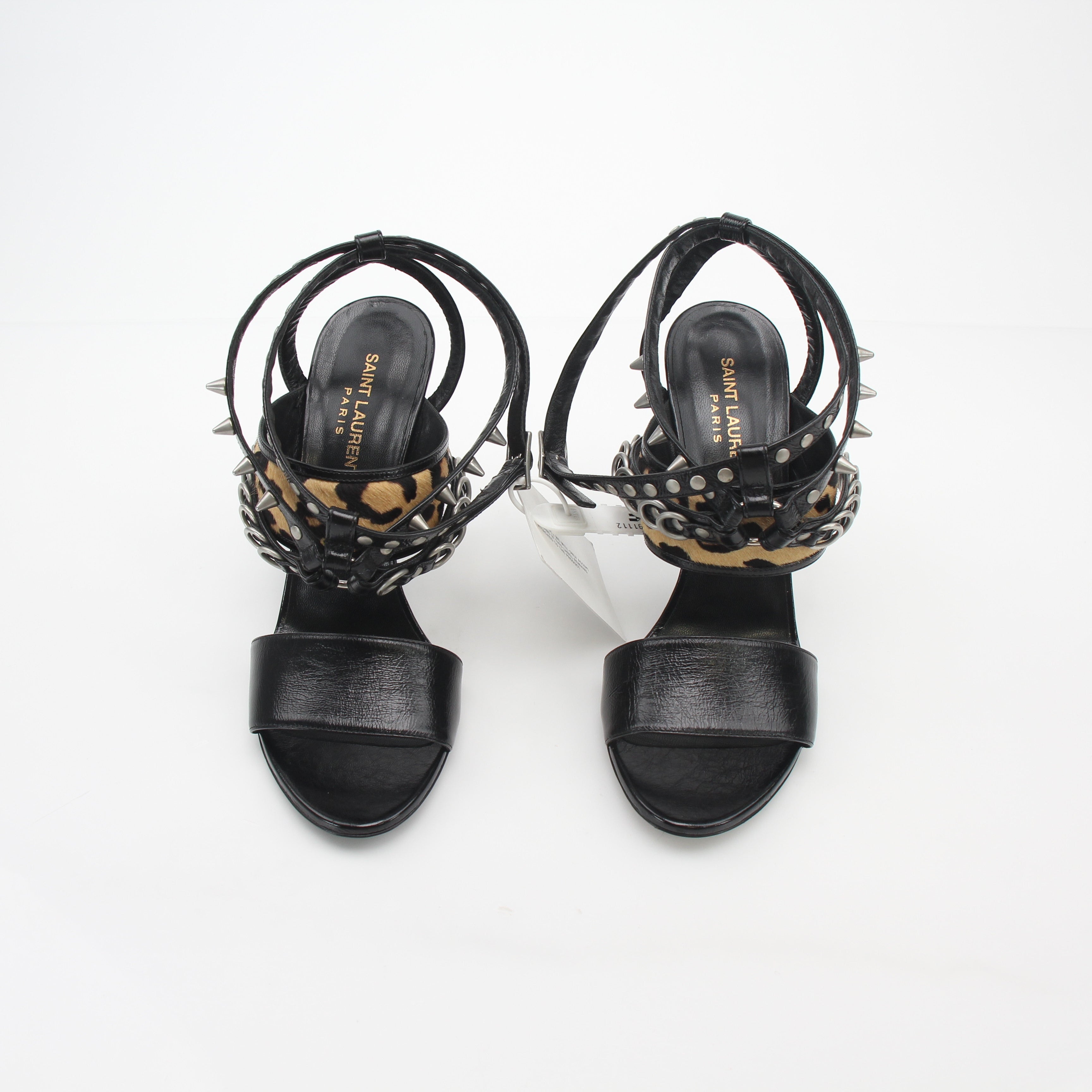 Saint Laurent Black Studded Leopard-Print High-Heel Sandals