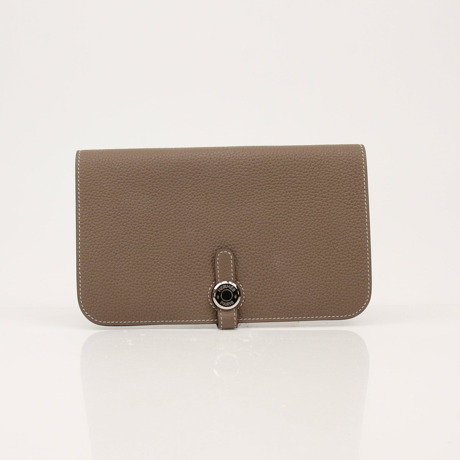 Hermès Dark Gray Dogon Duo Wallet by Gold & Beyond, featuring sleek leather design and multiple card slots inside.