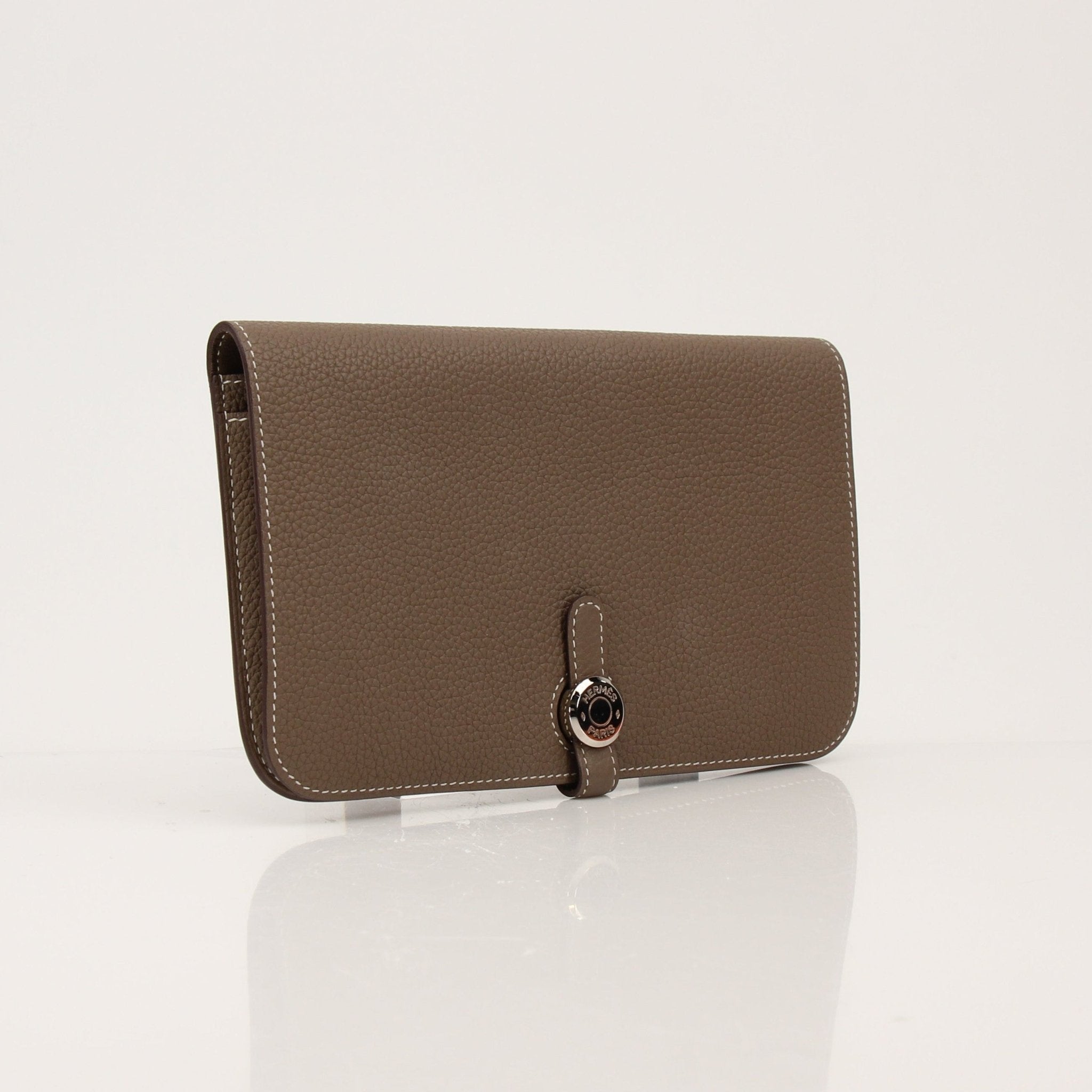 Hermès Dark Gray Dogon Duo Wallet by Gold & Beyond, featuring sleek leather design and multiple card slots.