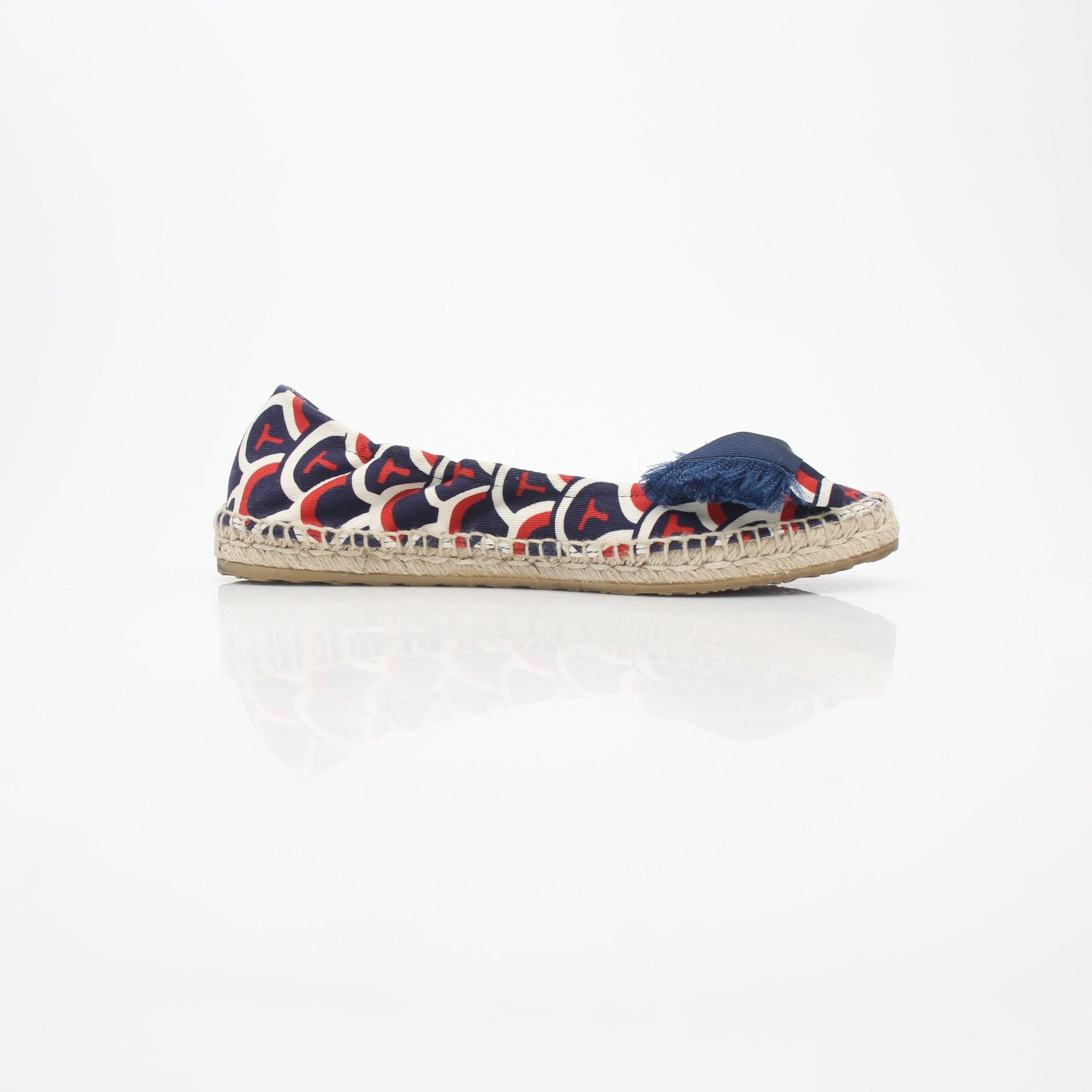 Navy Valentino Garavani Bow Ballerina Espadrille Flats by Gold & Beyond, showcasing the elegant bow detail and woven espadrille sole.