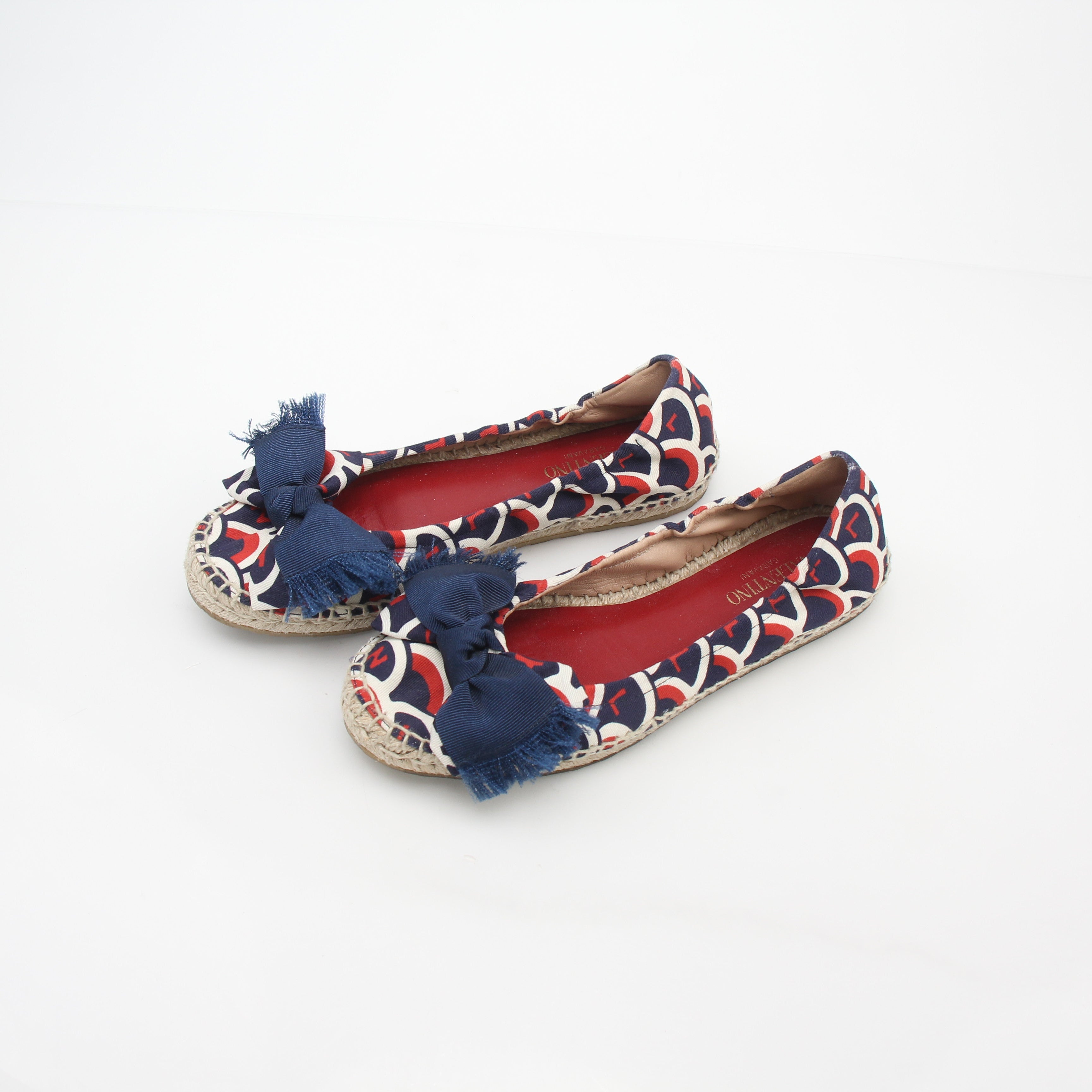 Valentino Garavani Navy Bow Ballerina Espadrille Flats