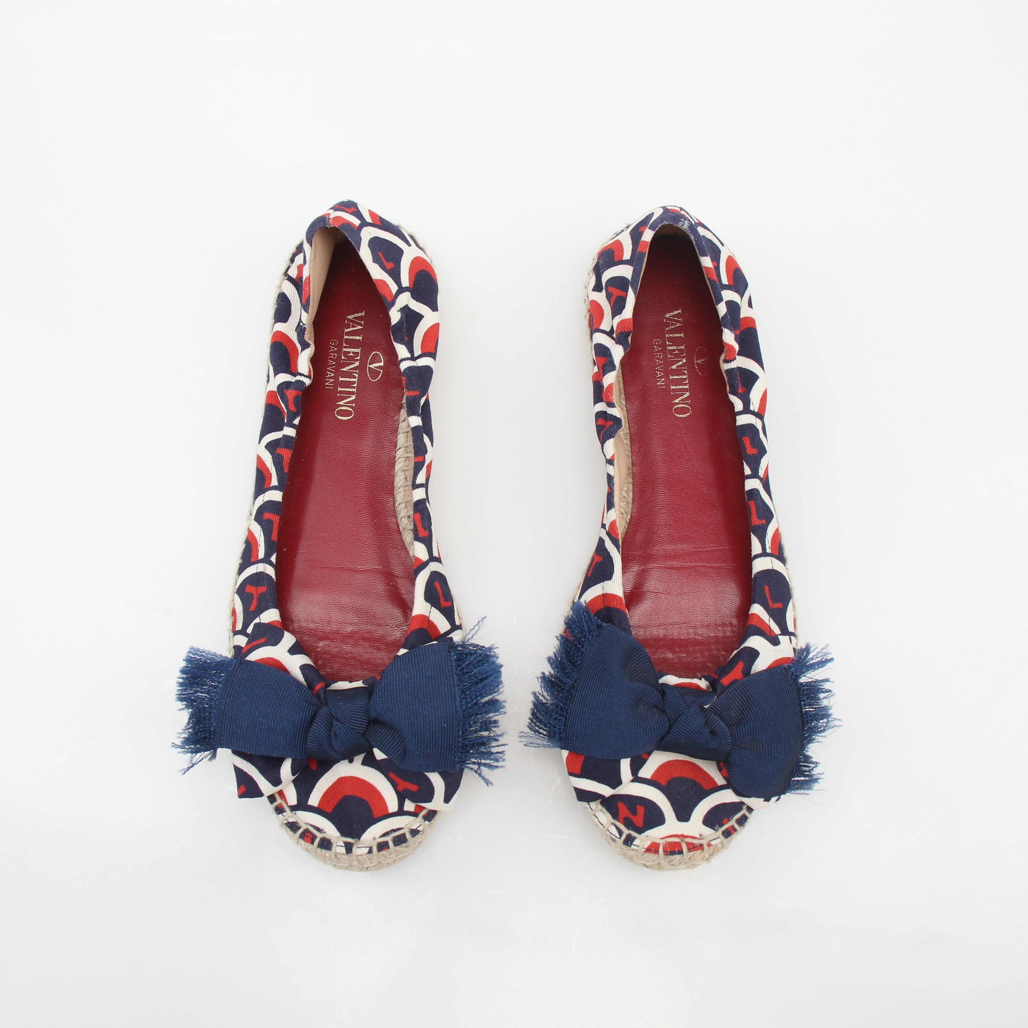 Valentino Garavani Navy Bow Ballerina Espadrille Flats