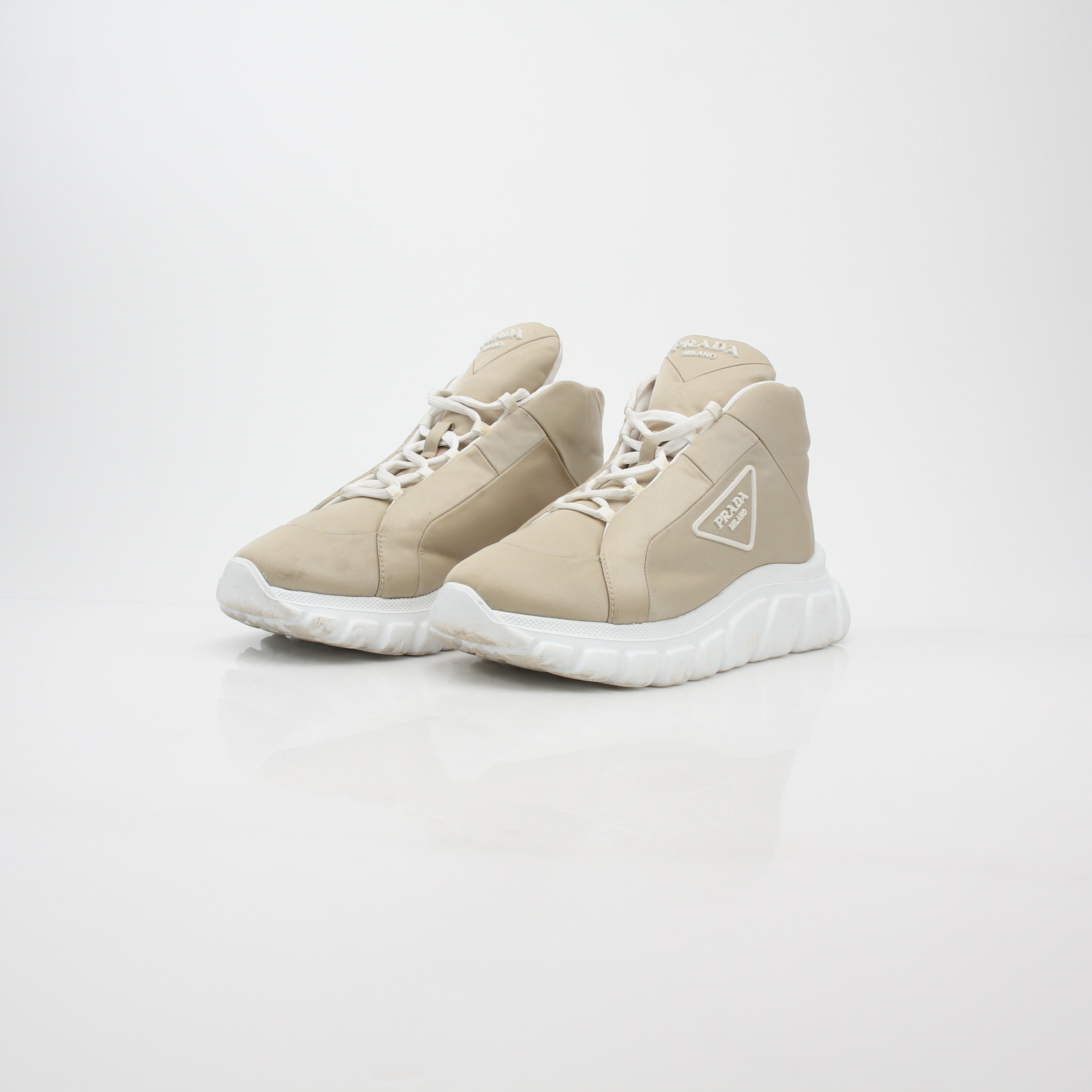 Prada Beige Rush Piuma High-Top Sneakers