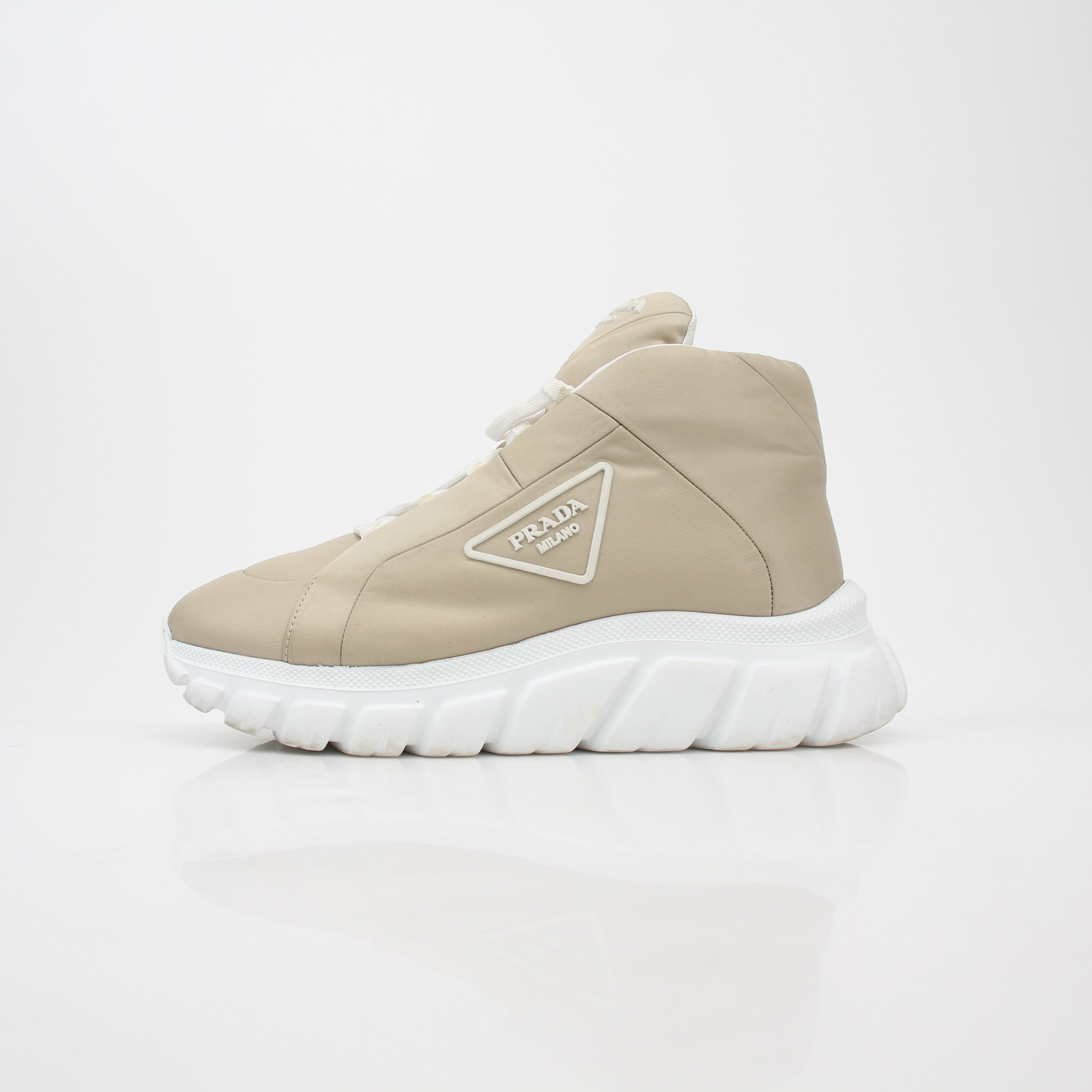 Prada Beige Rush Piuma High-Top Sneakers