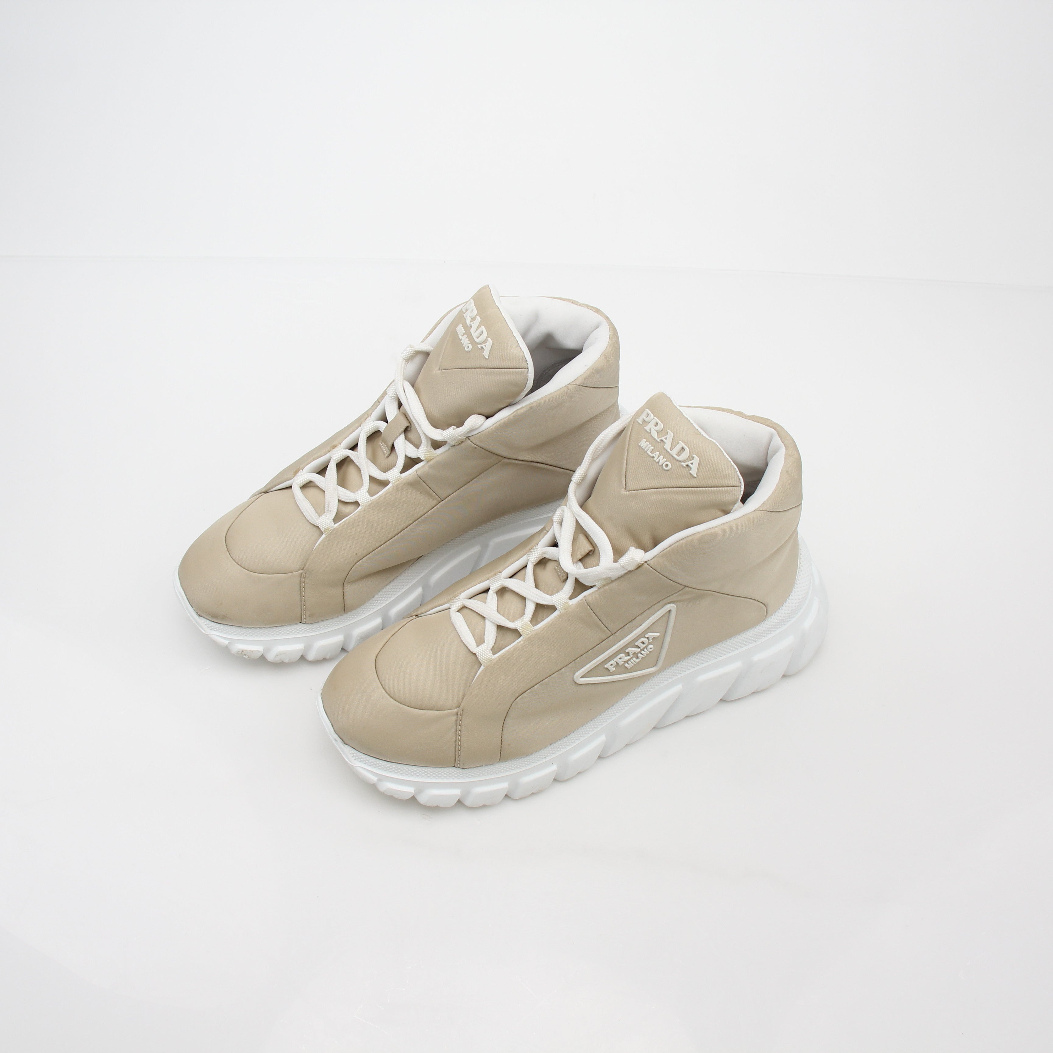 Prada Beige Rush Piuma High-Top Sneakers