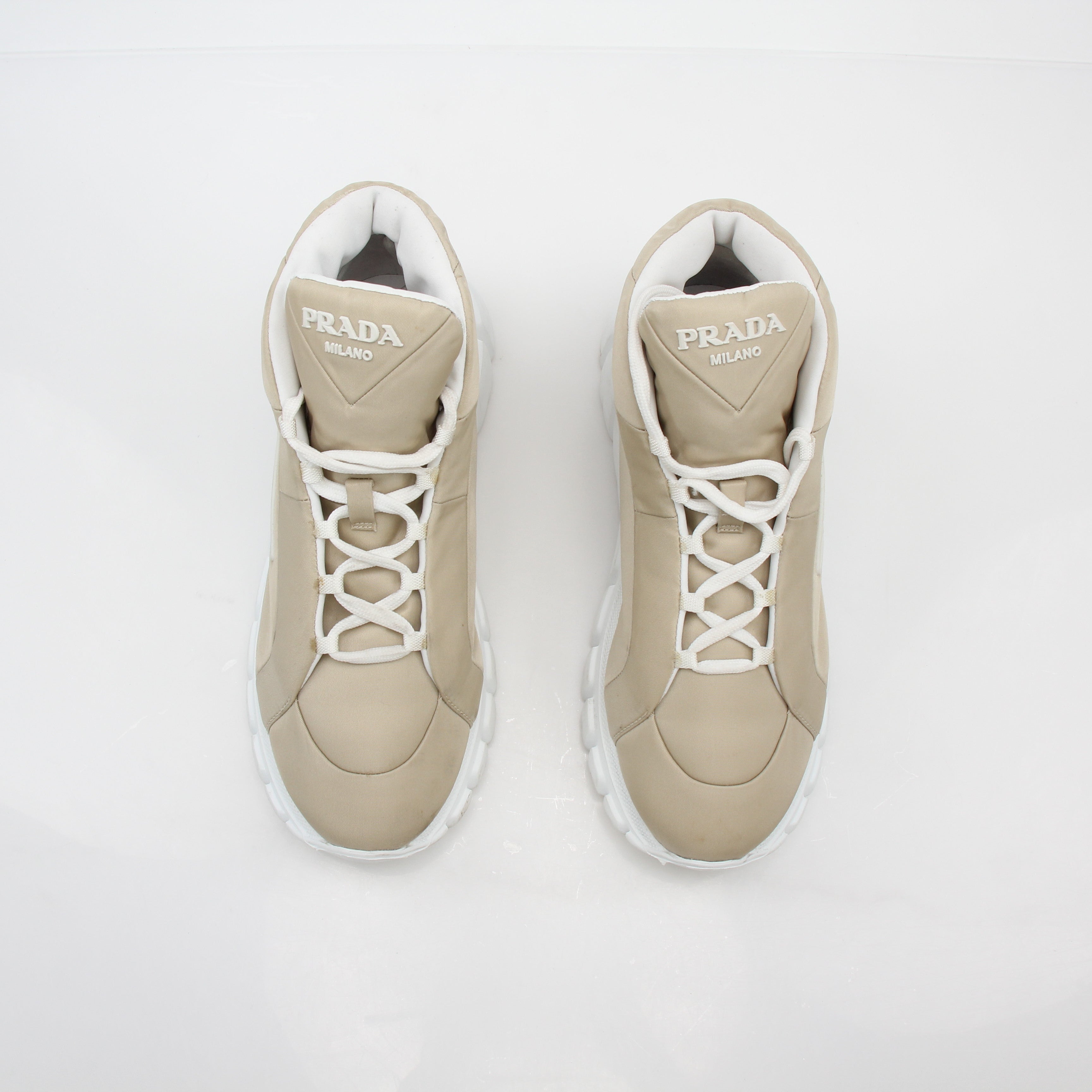 Prada Beige Rush Piuma High-Top Sneakers