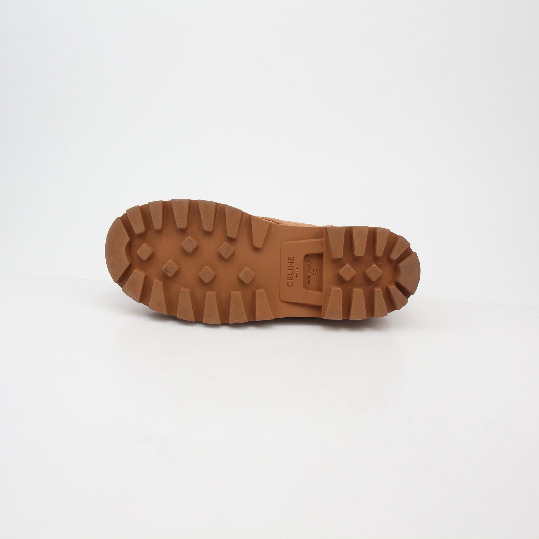 Gold & Beyond Celine Tan Patapans lace-up boots with leather finish and sturdy sole, stylish shoes for casual wear.