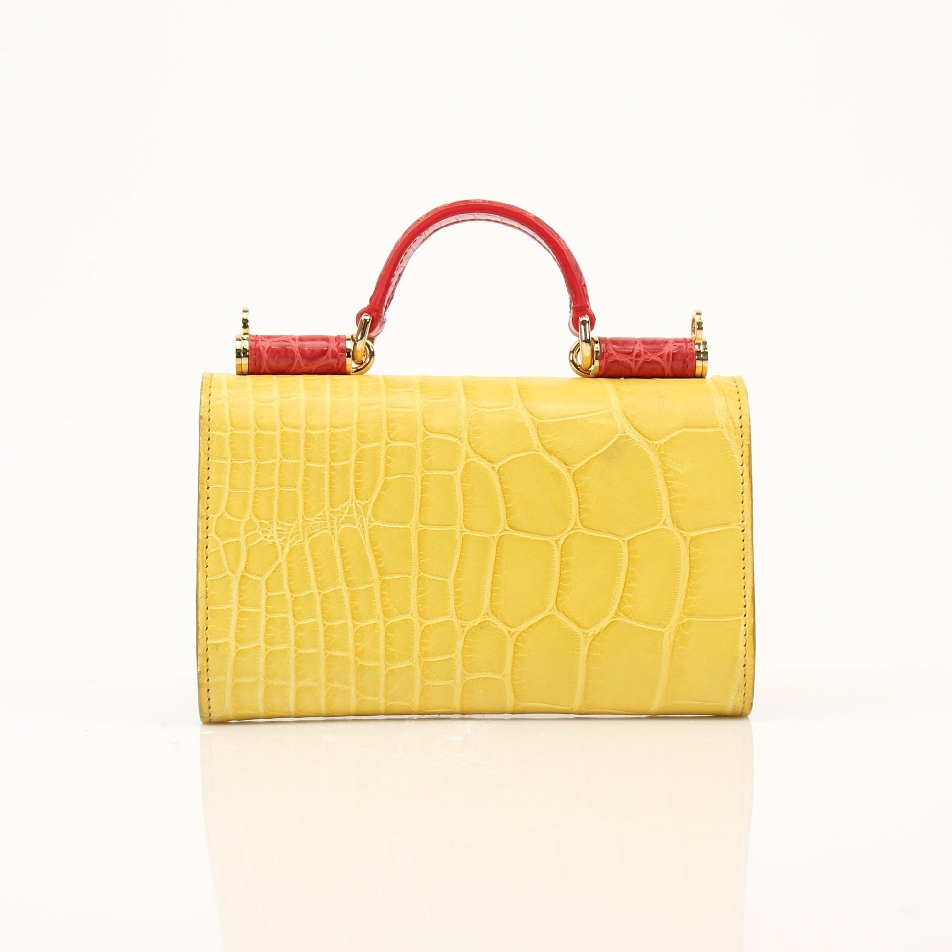 Yellow leather Dolce & Gabbana Von Mini Sicily handbag with gold hardware, featuring a structured design and top handle.