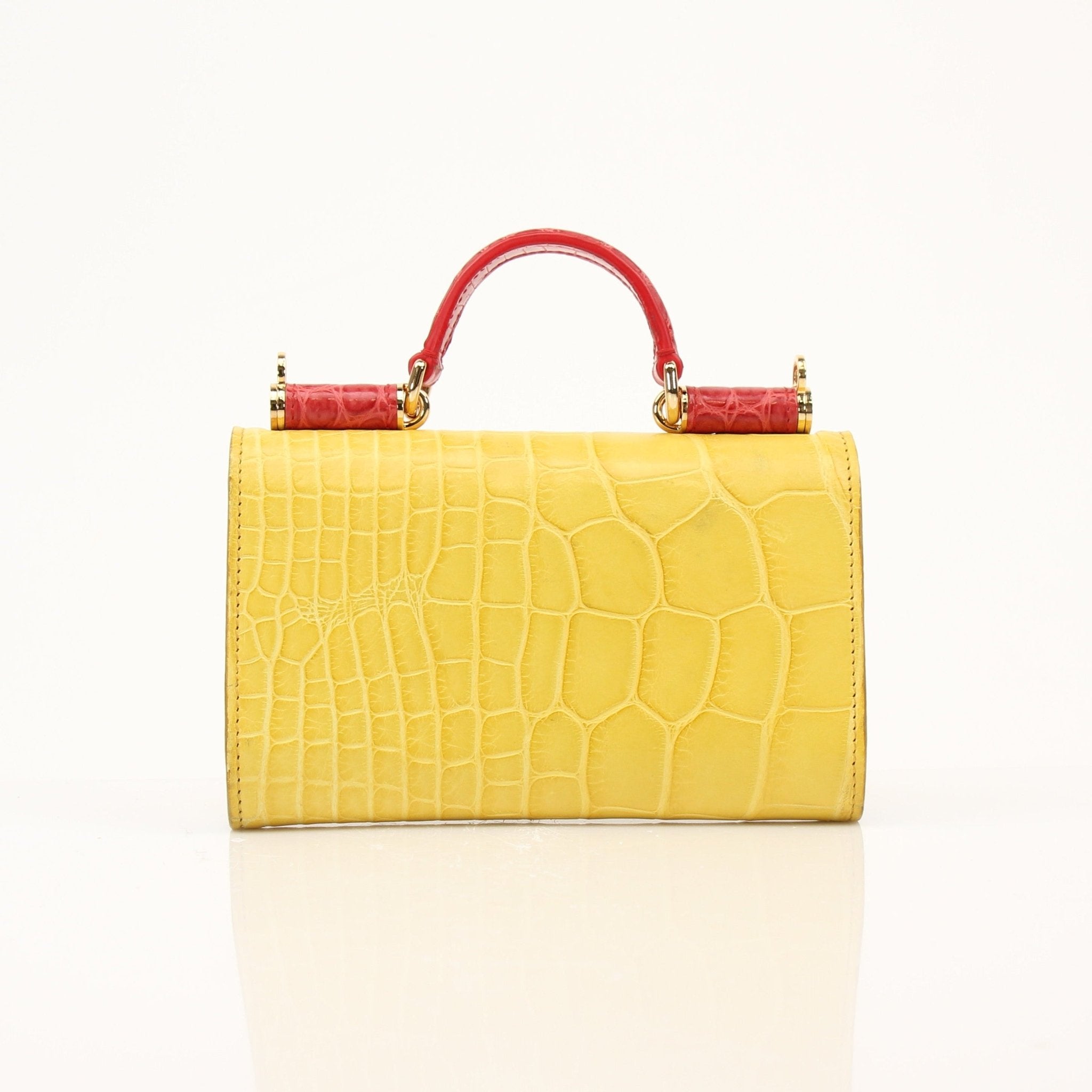 Yellow leather Dolce & Gabbana Von Mini Sicily handbag with gold hardware, featuring a structured design and top handle.