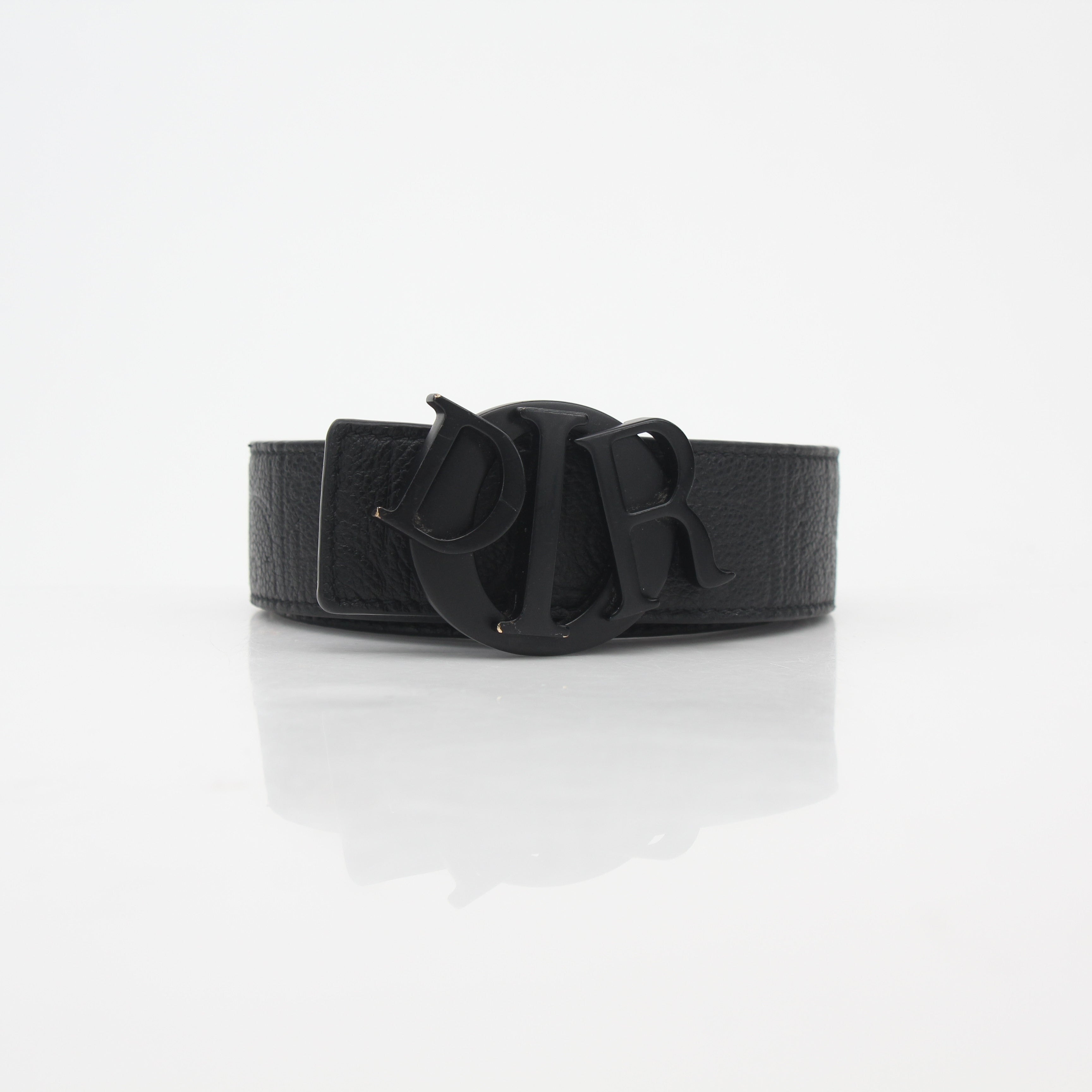 Christian Dior Black Leather Dior Signature Buckle Belt