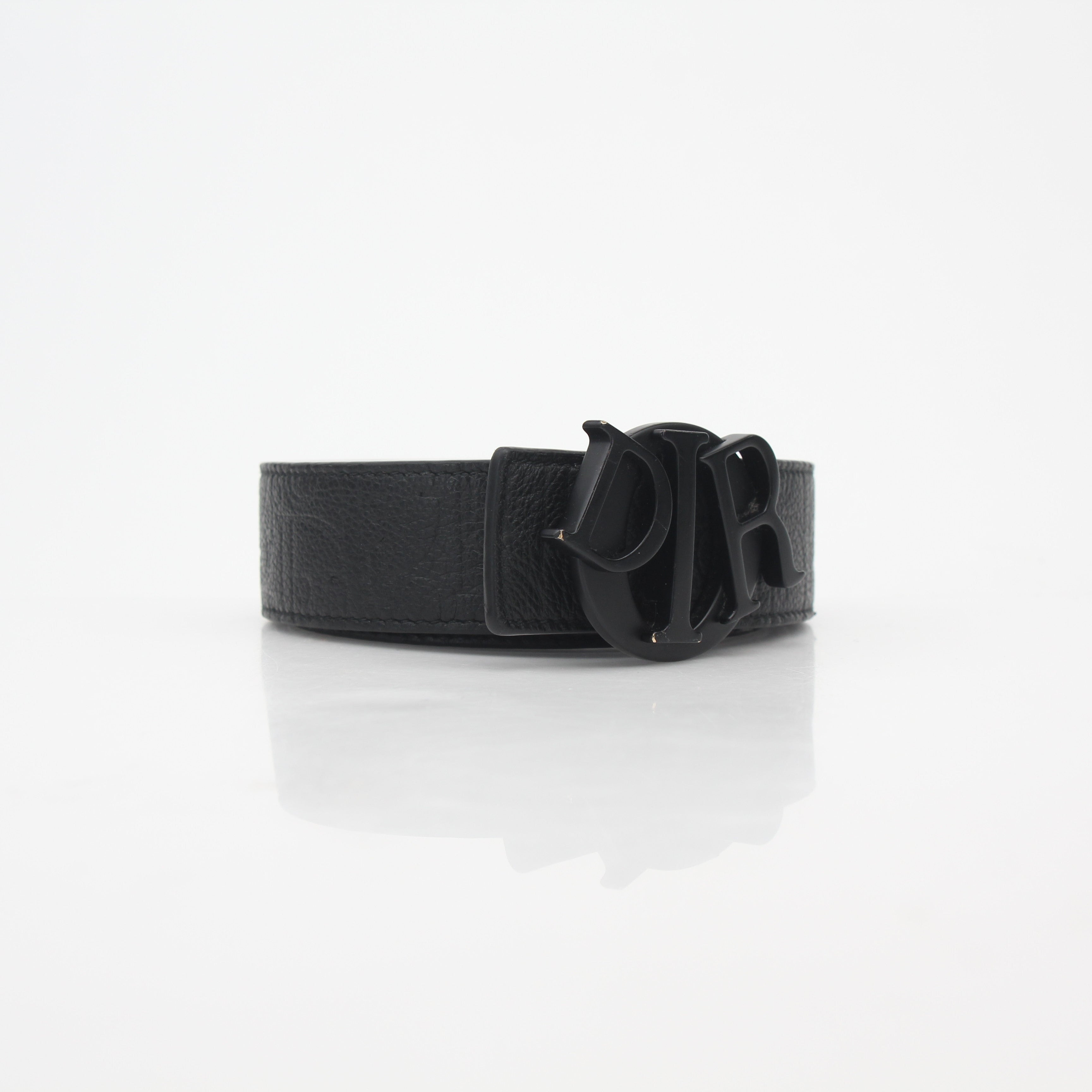 Christian Dior Black Leather Dior Signature Buckle Belt
