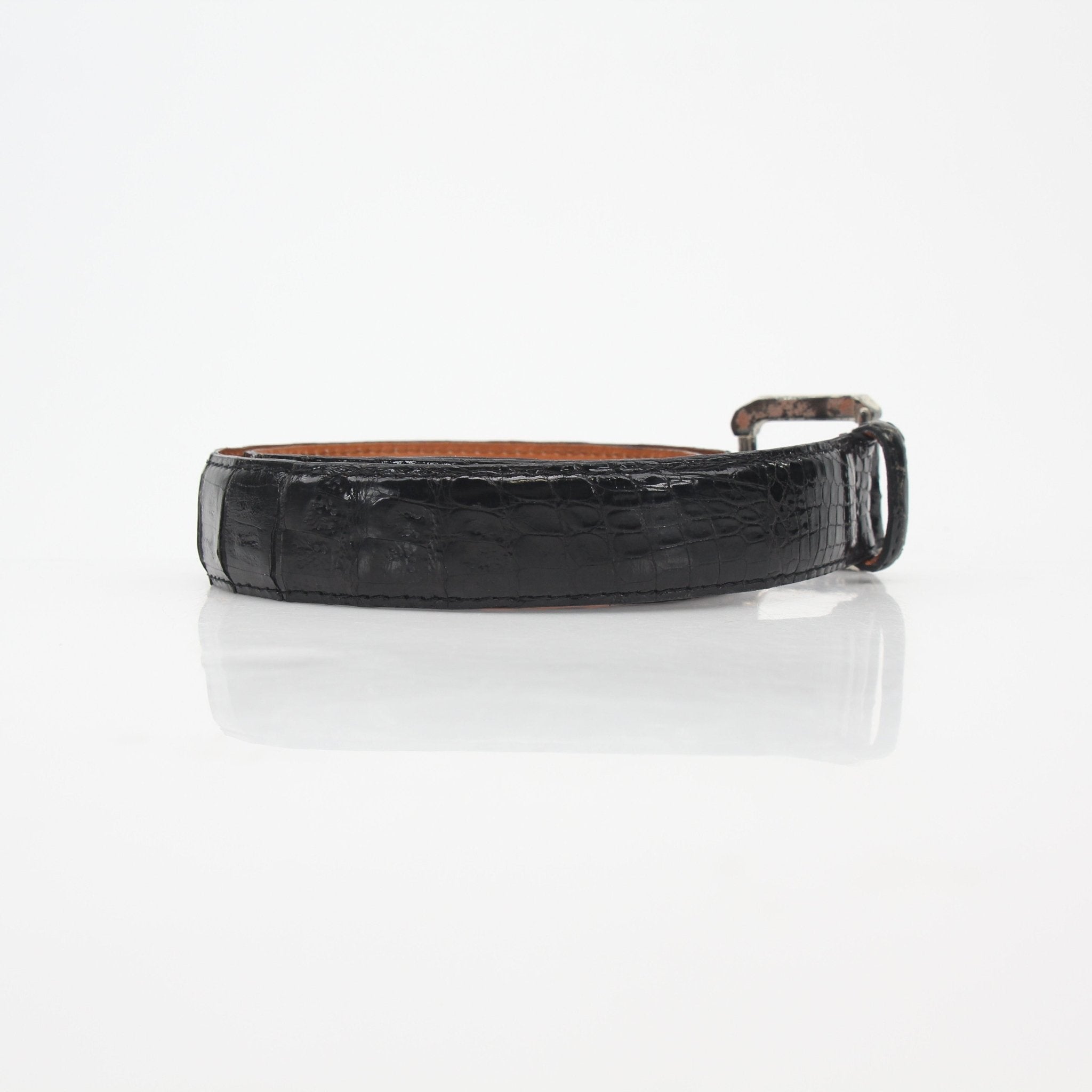 Christian Dior black genuine alligator belt, classic accessories with a sleek leather strap and gold-tone buckle.