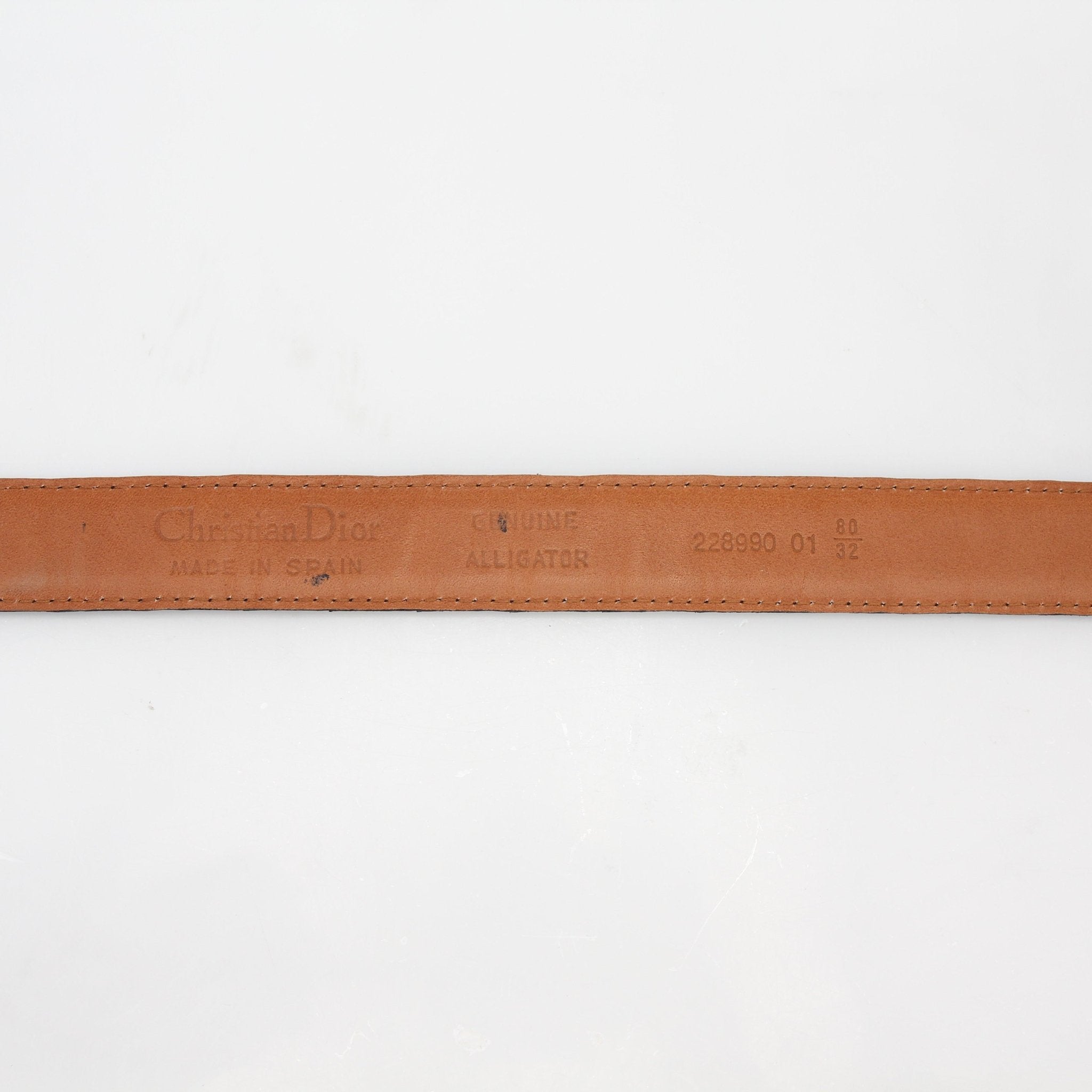 Christian Dior black genuine alligator belt with gold-tone buckle, classic accessories fashion statement.